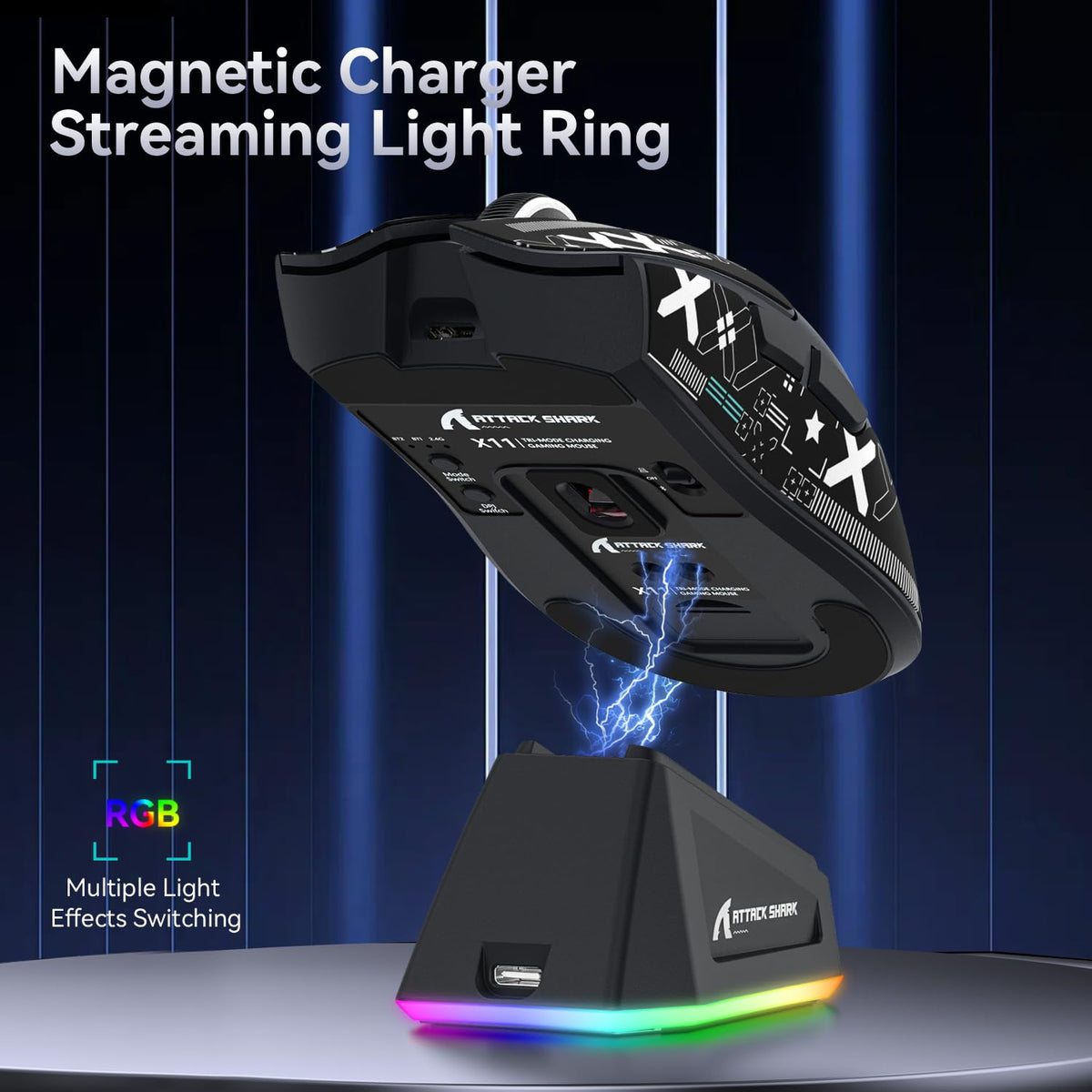 ATTACK SHARK X11 Gaming Mouse with Magnetic Charging Dock, PixArt PAW3311 Gaming Sensor, BT/2.4G Wireless/Wired Gaming Mouse with Mouse Grip Tape, 22000 DPI, Gamer Mice for Win11/Xbox/PS/Mac (Red)