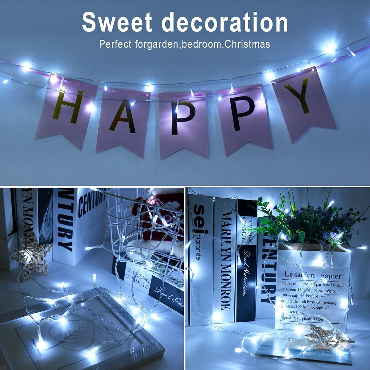 cshare LED Fairy Lights, 5M/16.4Ft 50LEDs with Timer (6 Hours ON | 18 Hours Off) is Battery Operated for Room,Patio,Halloween,Christmas,Indoor/Outdoor Decoration| Cool White