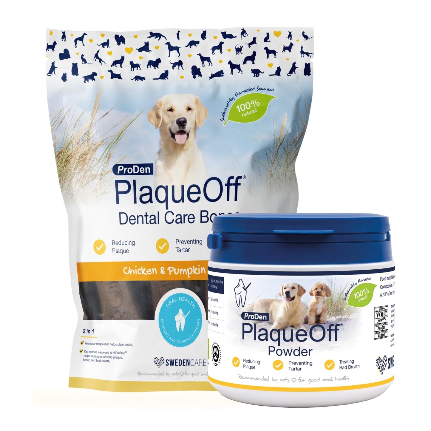 ProDen PlaqueOff Powder for Dogs & Cats, Tartar & Bad Breath Remover 100% Natural Teeth Cleaner and Plaque Remover 60 g