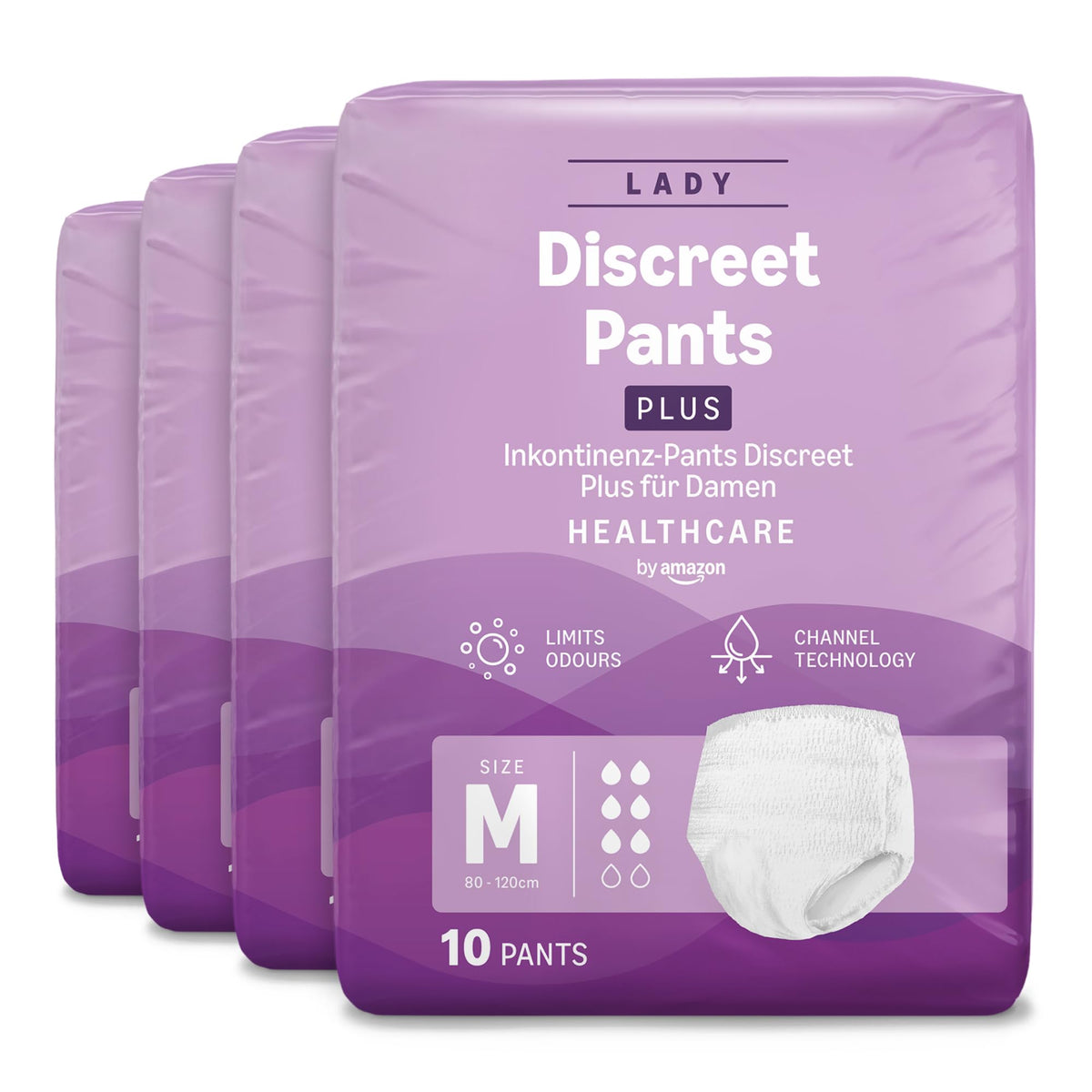 Healthcare by Amazon Discreet Incontinence Lady Pants, Plus Absorbency, Large, 40 Count (4 Packs of 10), White, (Previously Amazon Basic Care) - Packaging May Vary