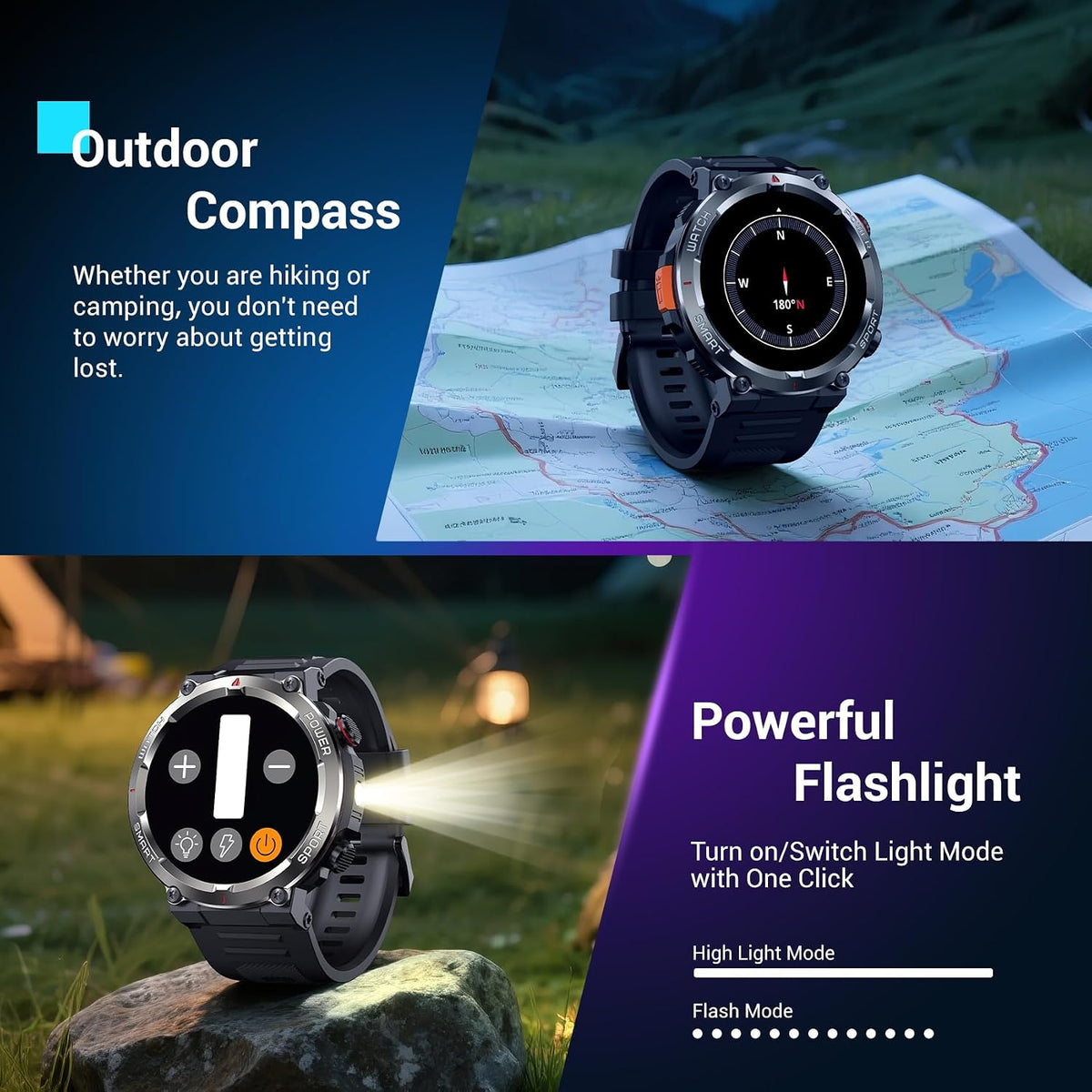 Blackview Military Smart Watch for Men (Answer/Make Calls), 1.45" Fitness Tracker with 100-Day Battery/Flashlight/Compass/Heart Rate/SpO2/Sleep, 150+ Sports IP68 Waterproof Smartwatch for iOS Android