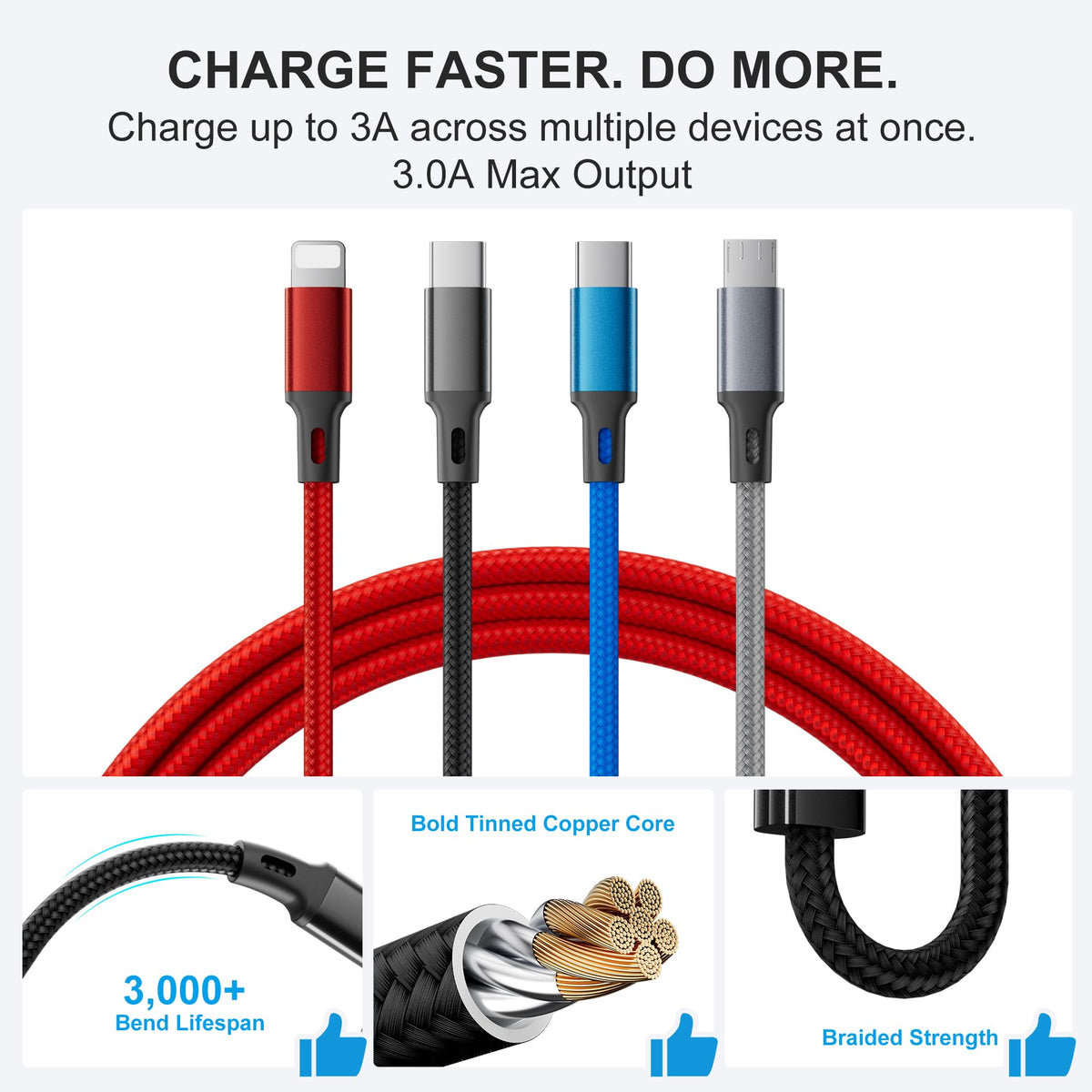 Amuvec Multi Charger Cable, 4 in 1 Fast Phone Charger Cables 1.2M Red