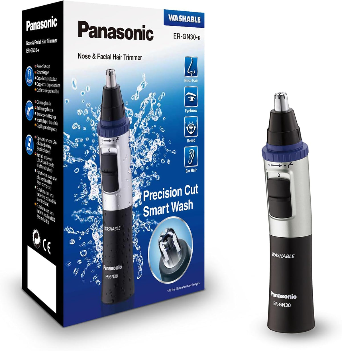 Panasonic ER-GN30-K503 Nose, Ear & Facial Hair Wet and Dry Trimmer with Vortex Cleaning System