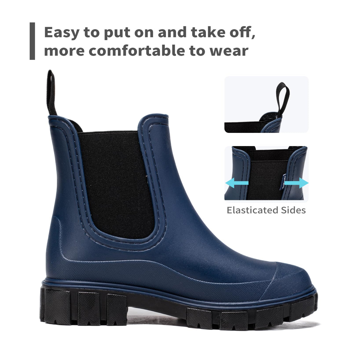 DRECAGE Wellies Boots Women Waterproof Short Chelsea Fashion Ladies Comfortable Rain Boots Outdoors Garden Walking