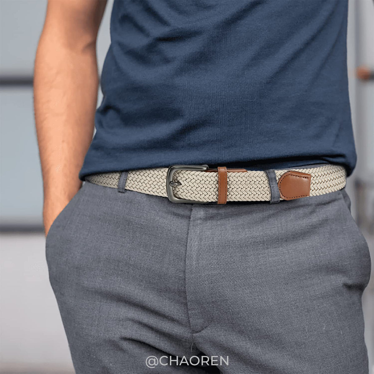 CHAOREN Elastic Belts for Men, Stretch Webbing Belt for Golf & Jeans 1 3/8"