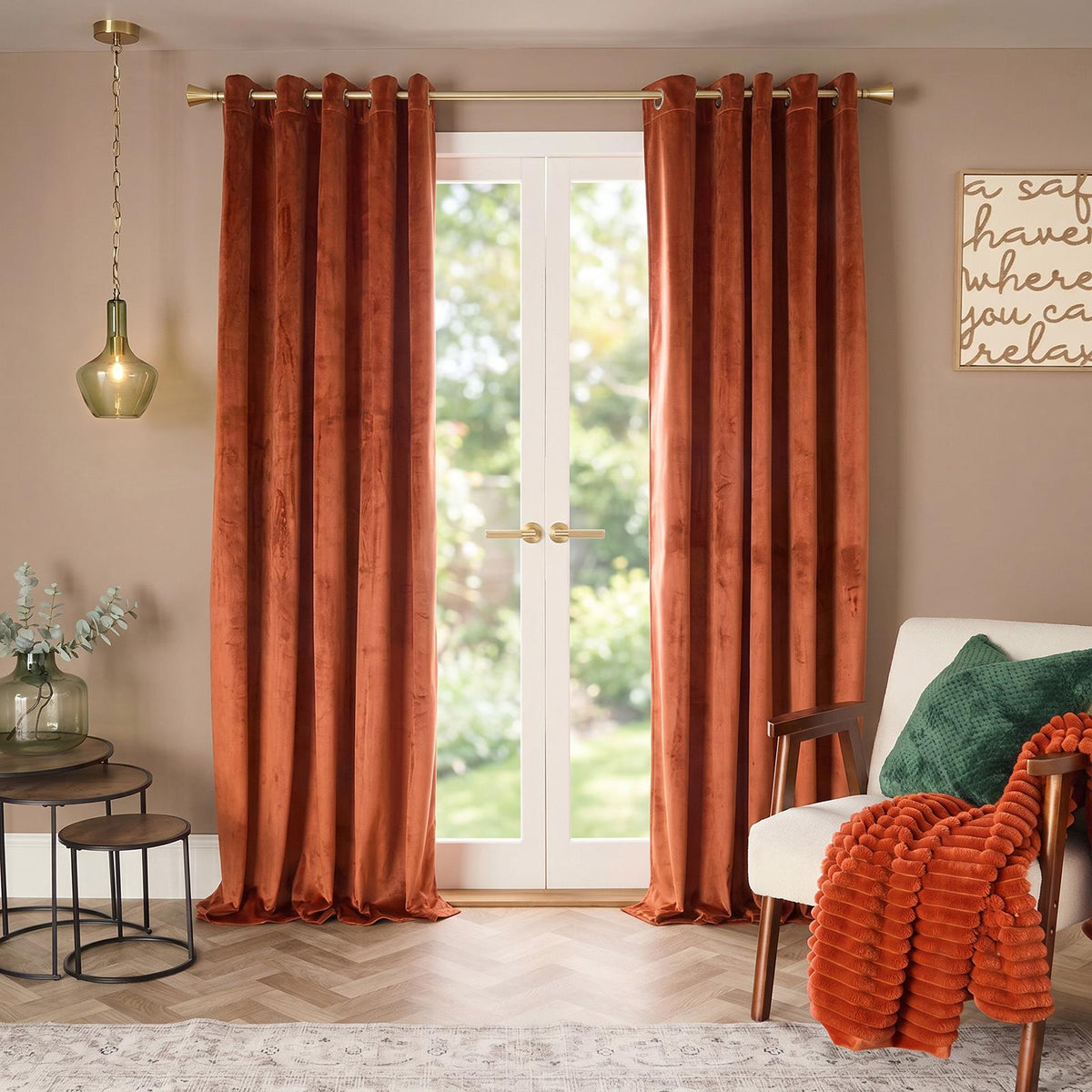 Thermal Matte Velvet Eyelet Curtains 2 Pair Of Ready Made Thick Fabric Ring Top