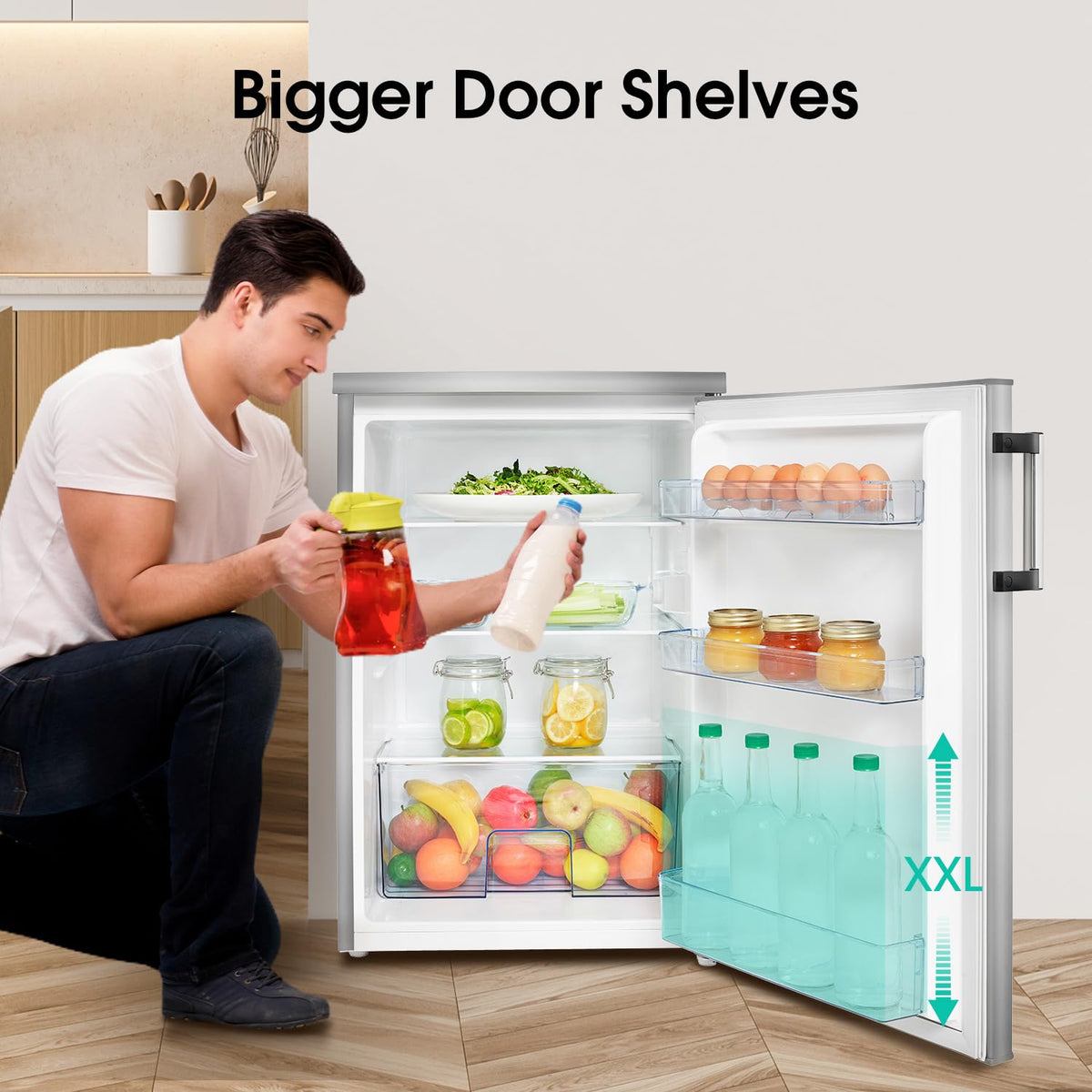 Hisense FV105D4BW21 56cm Under-Counter Freezer, 82-Litre Capacity, Reversible Door, 3 Freezer Drawers, White, E Rated