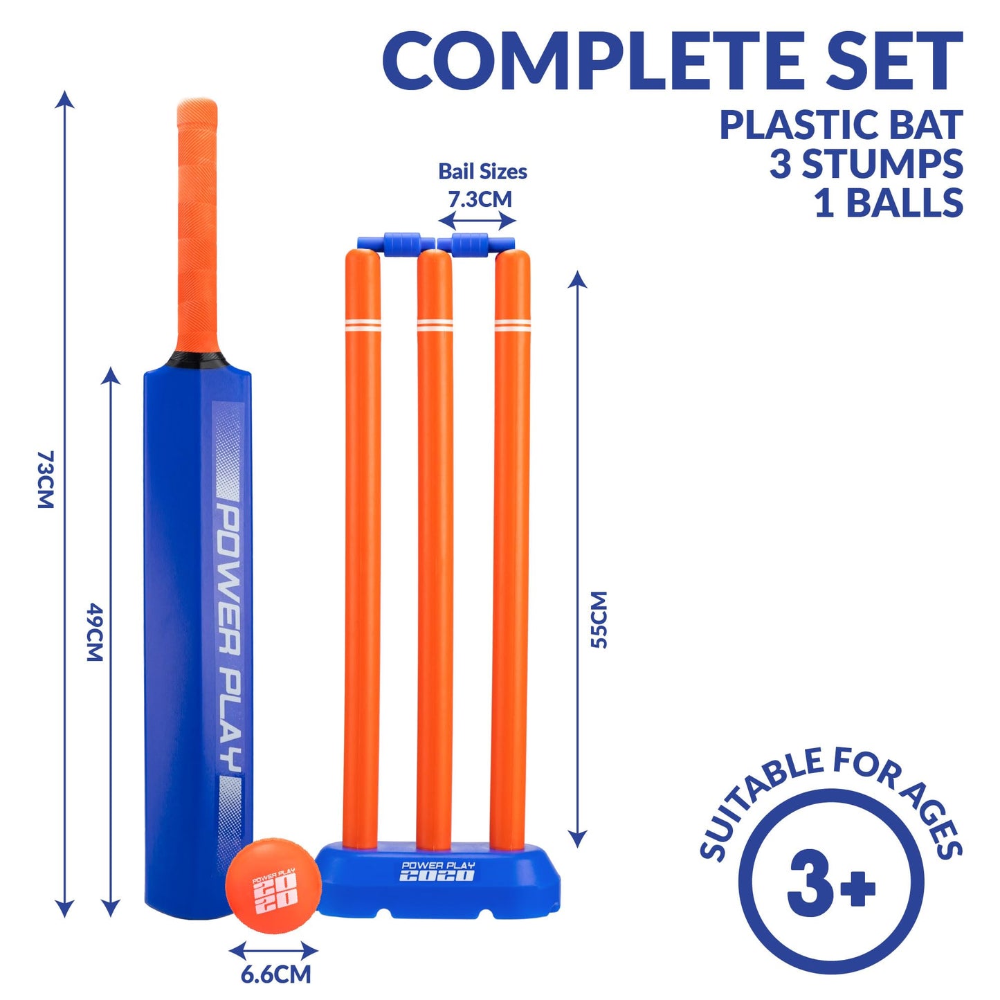Powerplay Plastic Cricket Set Size 1 for Kids, Lightweight Ball, Stumps & Bat – Fun Outdoor Cricket Set