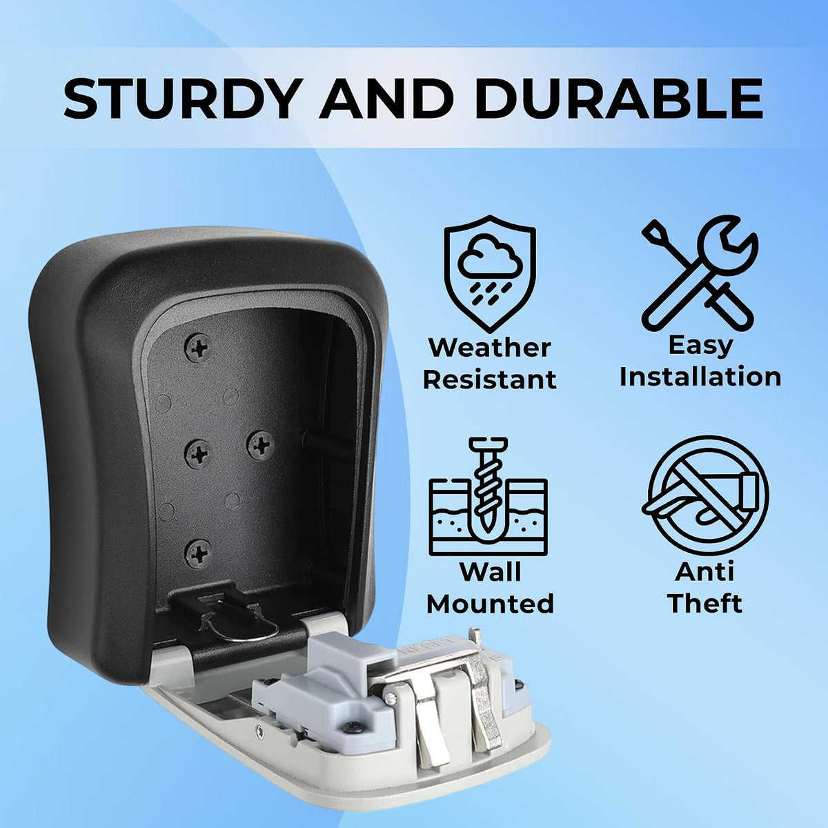 Double Dragon 4-Digit Wall-Mounted Key Lock Box with Zinc Alloy Dial (Black)