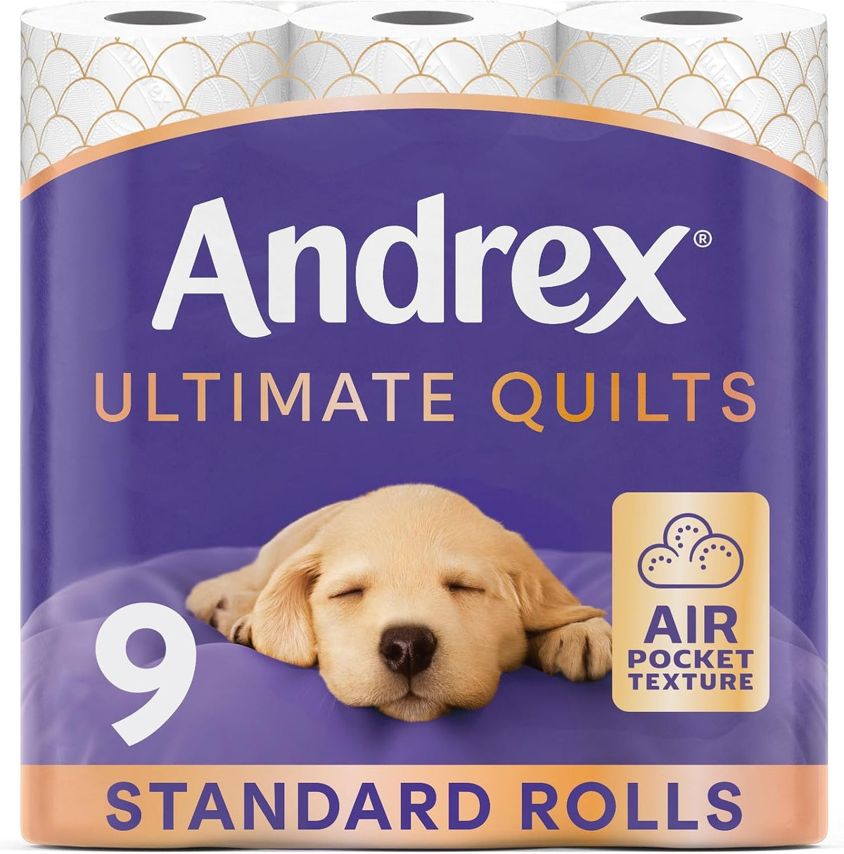 Andrex Ultimate Quilts Toilet Tissue 9 Standard Toilet Rolls, Air Pocket Technology for Soft, Thick Sheets (Previously Andrex Supreme Quilts Toilet Paper) – 9 Toilet Rolls