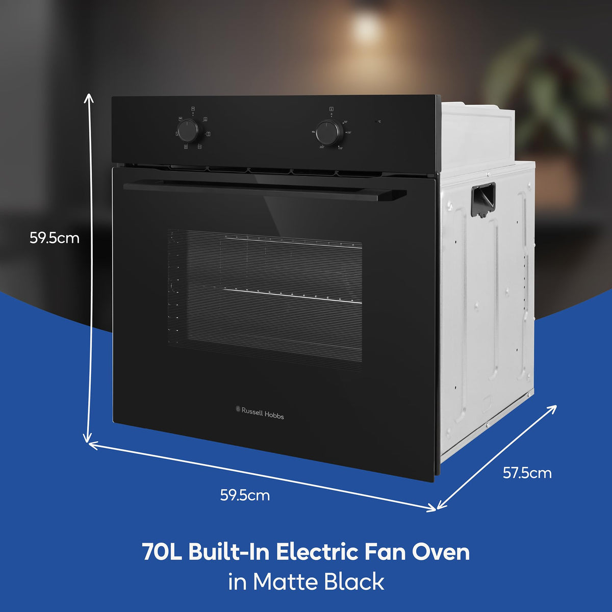 Russell Hobbs 70L, 60cm Wide, Single Electric Built-in Fan Oven and Grill in Stainless Steel, 6 Oven Functions, RHFEO7004SS
