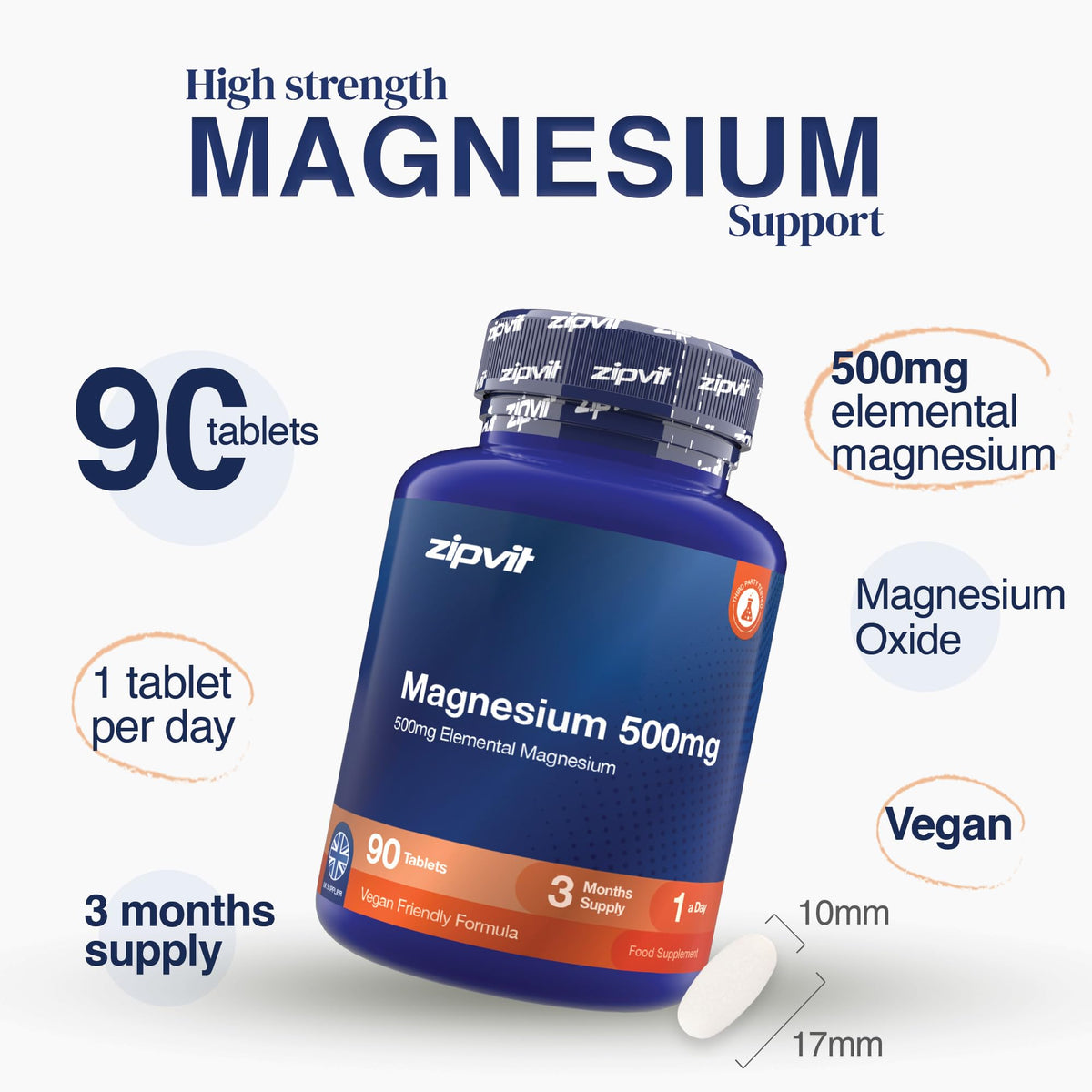 Zipvit Magnesium Glycinate 2000mg with Vitamin B6, 120 Tablets - Vegan