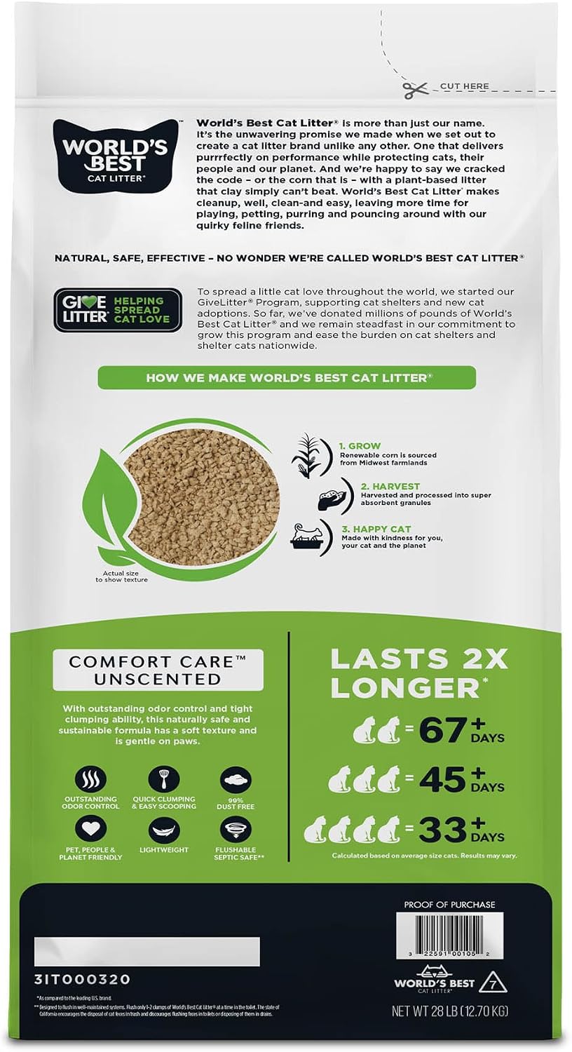 WORLD'S BEST CAT LITTER Comfort Care Unscented, 28-Pounds