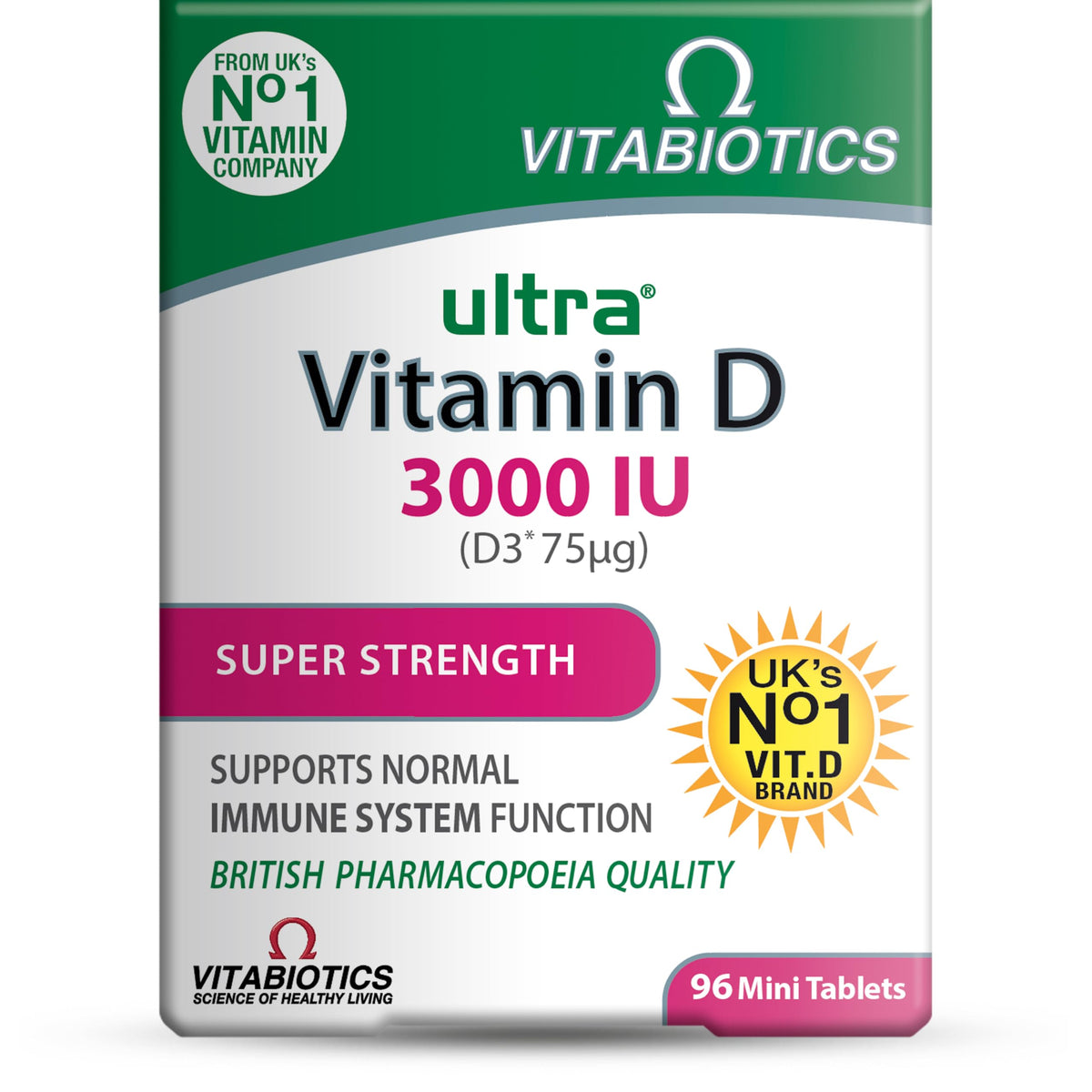 Vitabiotics Ultra Vitamin D3 1000IU, Vitamin D3 Tablets, 96 Tablets