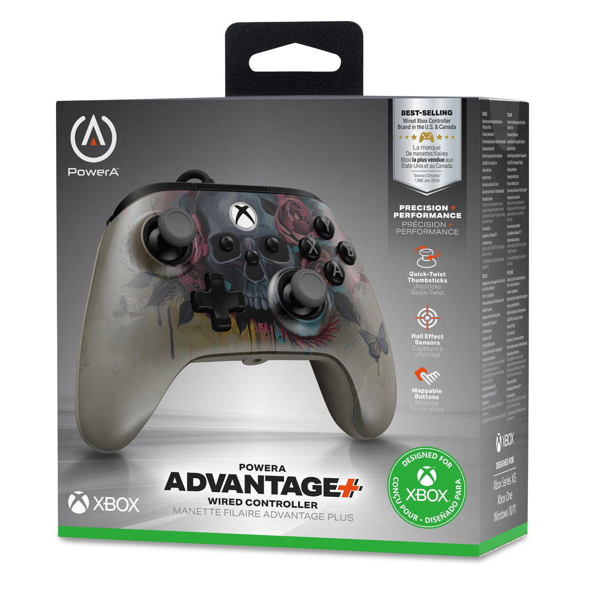 PowerA Advantage Plus Wired Controller for Xbox Series X|S - Moonlit Palms, officially licensed, adjustable height thumbsticks, hall effect, mappable buttons, works with Xbox One and Windows 10/11 PC