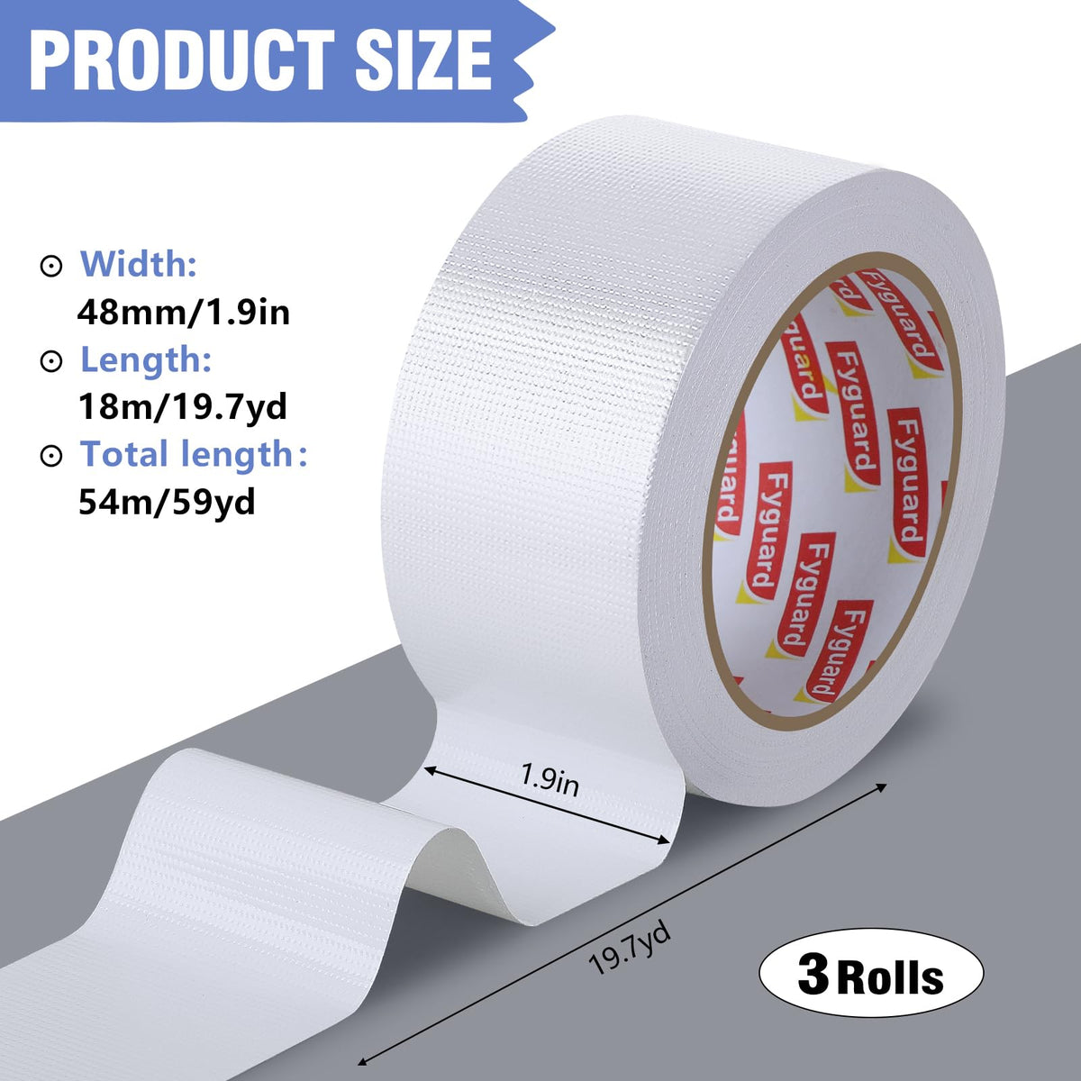 3 Rolls Duct Tape 48mm x 18m 8.5Mil, Silver Gaffer Tape 210μ