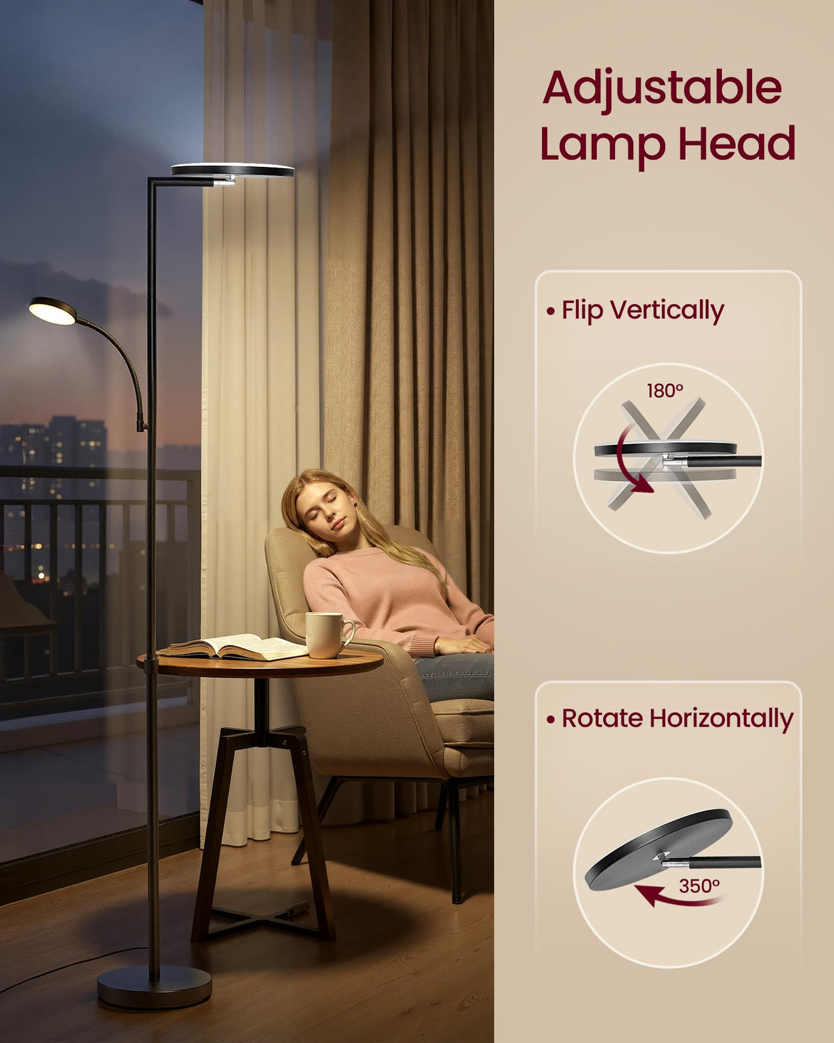 VASAGLE LUSIA LED Floor Lamp, Uplighter, Reading Light, 38.5x23.5x176cm
