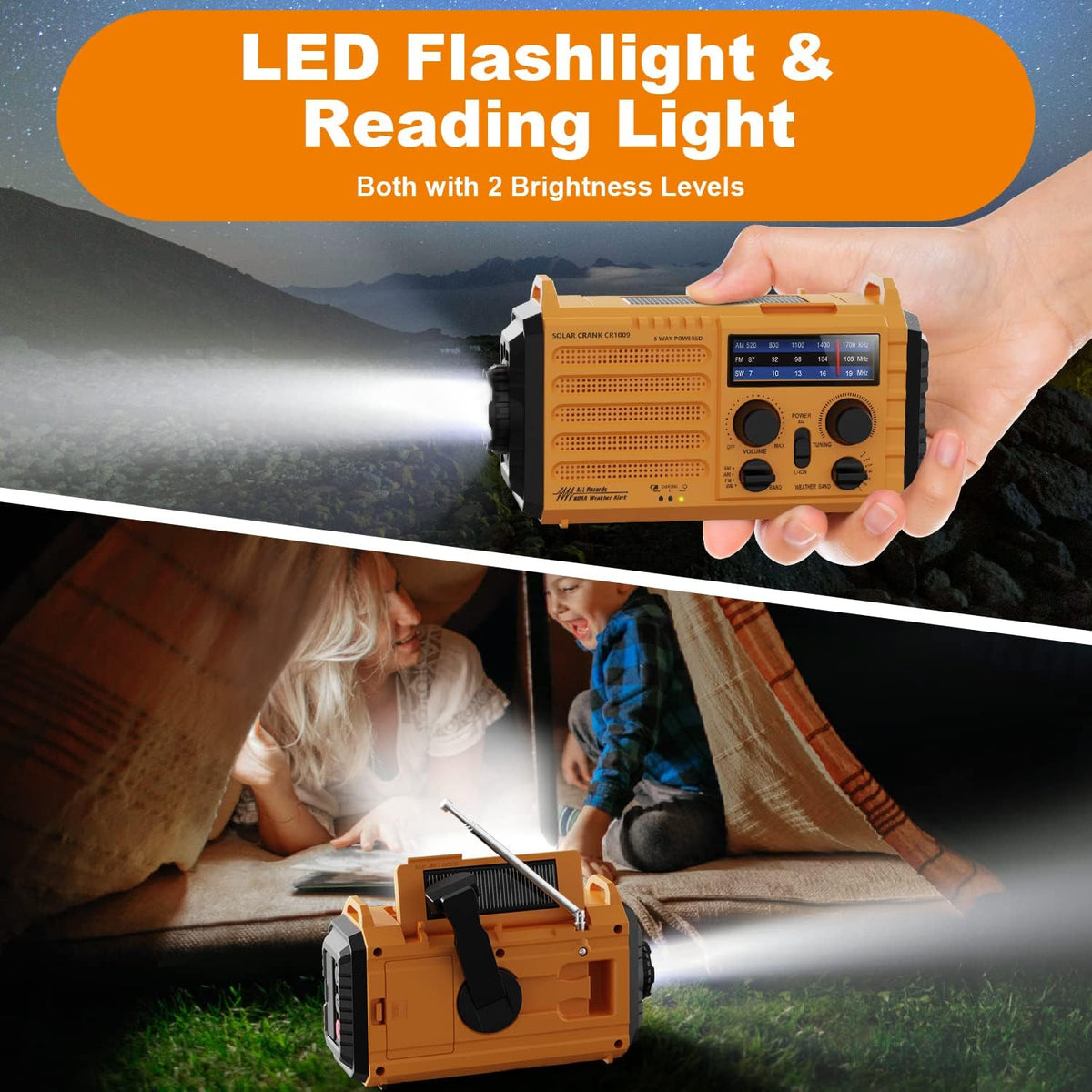 Mesqool Wind Up Radio Solar Powered, 5000mAh Emergency Hand Crank AM FM Radio with Flashlight, Reading Lamp, USB Phone Charger, SOS Alarm and Compass
