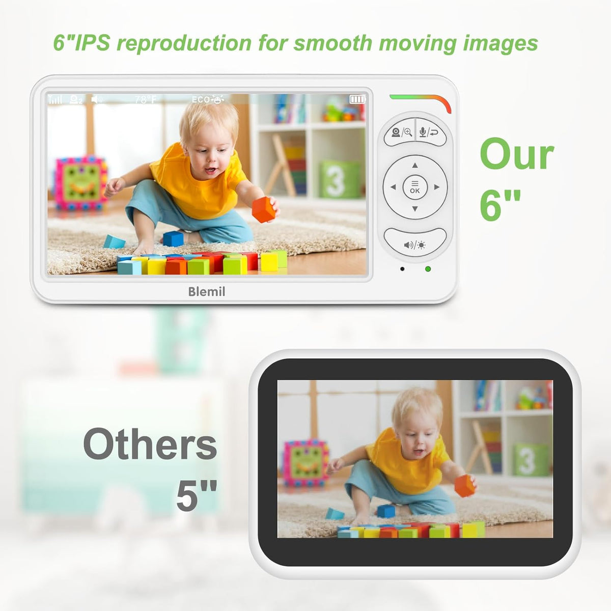Blemil Baby Monitor with Camera, 6'' IPS Screen Baby Camera Monitor No WiFi