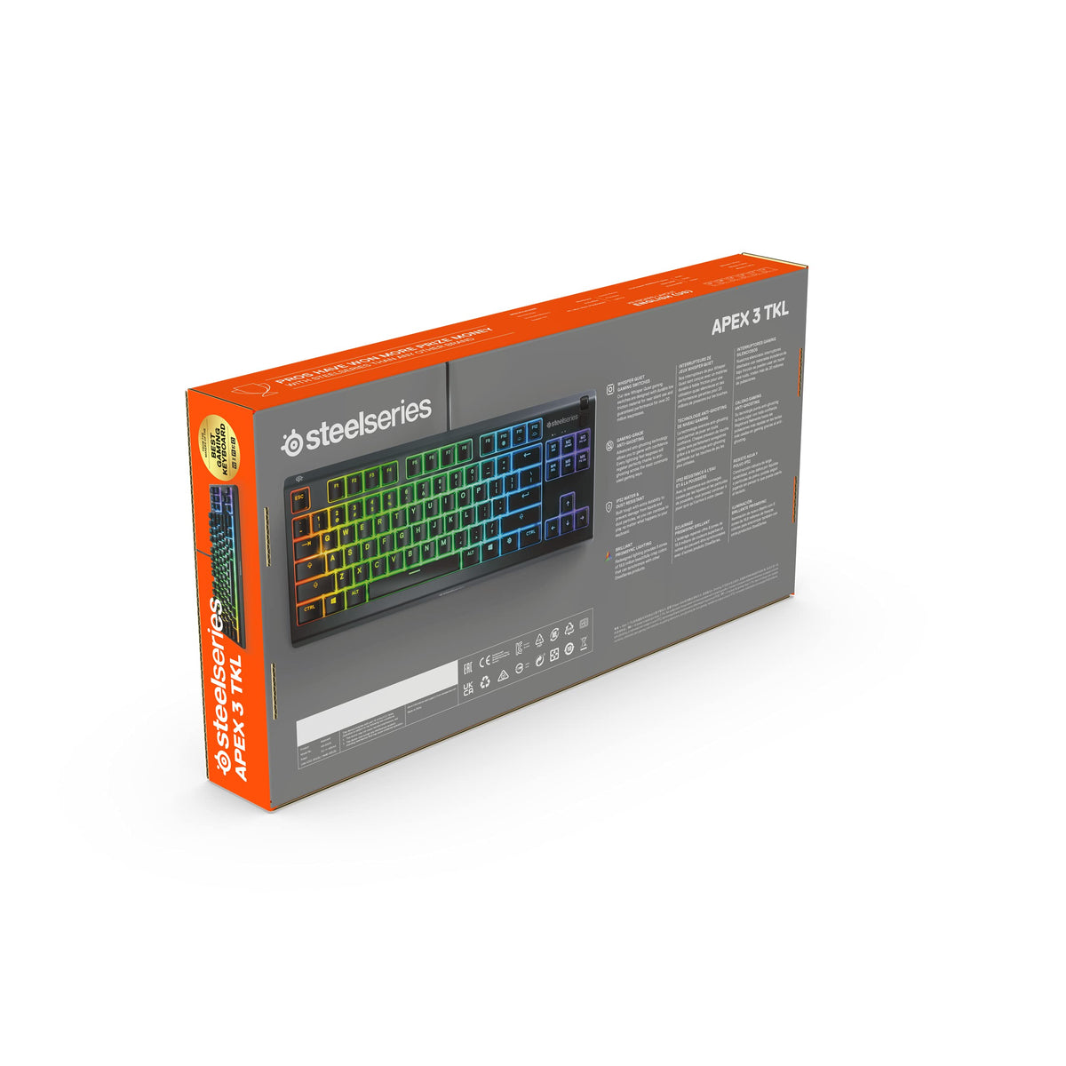 SteelSeries Apex 3 TKL Gaming Keyboard - Silent Keyboard, Tenkeyless PC Keyboard - 8-Zone RGB Illumination - IP32 Water & Dust Resistant - English QWERTY Layout, Black