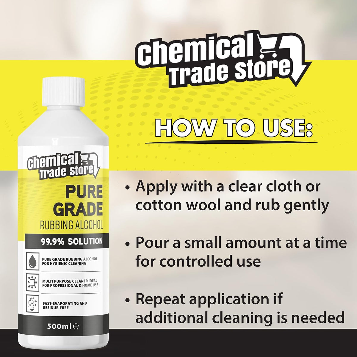 Rubbing Alcohol 99.9%, 500ml - High Purity Isopropyl Alcohol for Hygienic Surface Cleaning, Care Homes, Household Cleaning, Glass, Mirrors, Bathrooms, Kitchens & Hard Surfaces