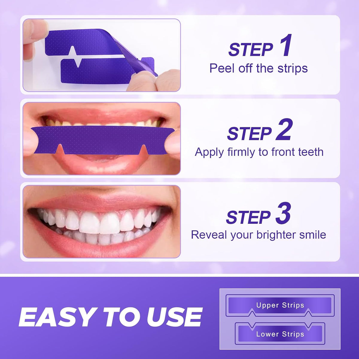 Purple Teeth Whitening Strips 14 Treatments - Enamel-Safe & No-Sensitivity & No-Slip Whitening Strips - Fast Teeth Whitening in 7 Days - Whitening Kit for Coffee, Wine Stains Removal, Mint Flavor