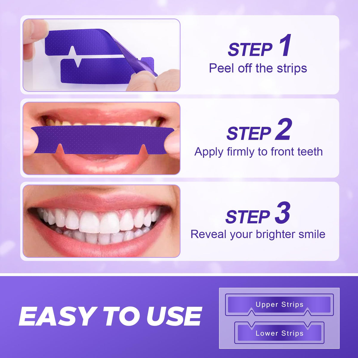 Purple Teeth Whitening Strips 14 Treatments - Enamel-Safe & No-Sensitivity & No-Slip Whitening Strips - Fast Teeth Whitening in 7 Days - Whitening Kit for Coffee, Wine Stains Removal, Mint Flavor