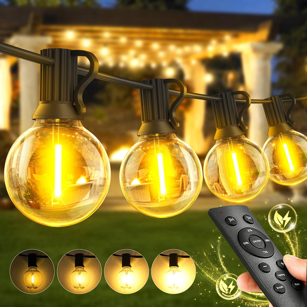 Warlisou Outdoor Festoon Light Mains Powered with Timer & Dimmable 15M String Lights LED Bulb Shatterproof, Waterproof Garden Lights for Outside Pergola Party Gazebo