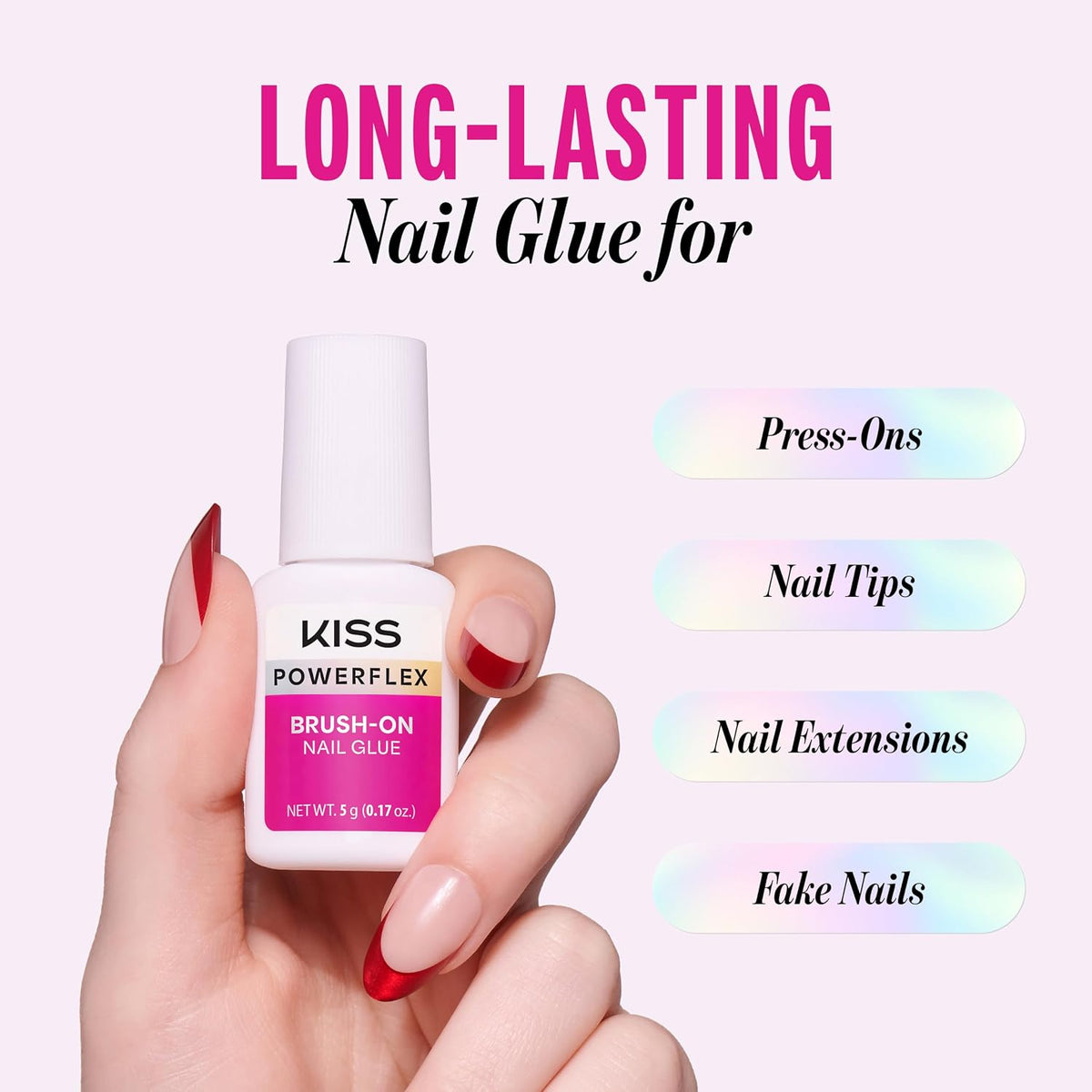 KISS Powerflex Brush-On Nail Glue, Flex Formula for Ultra Hold of False Nails, Instantly Repairs Breaks and Tears