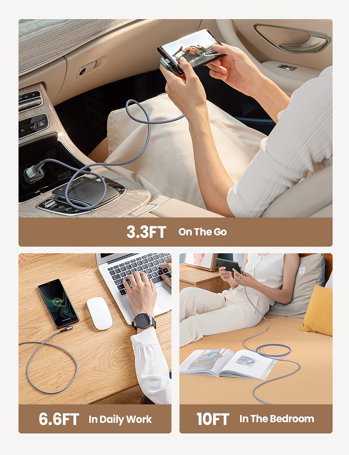 AINOPE USB C Charger Cable,(2Pack 2M) 3.1A Right Angle USB to USB C Cable