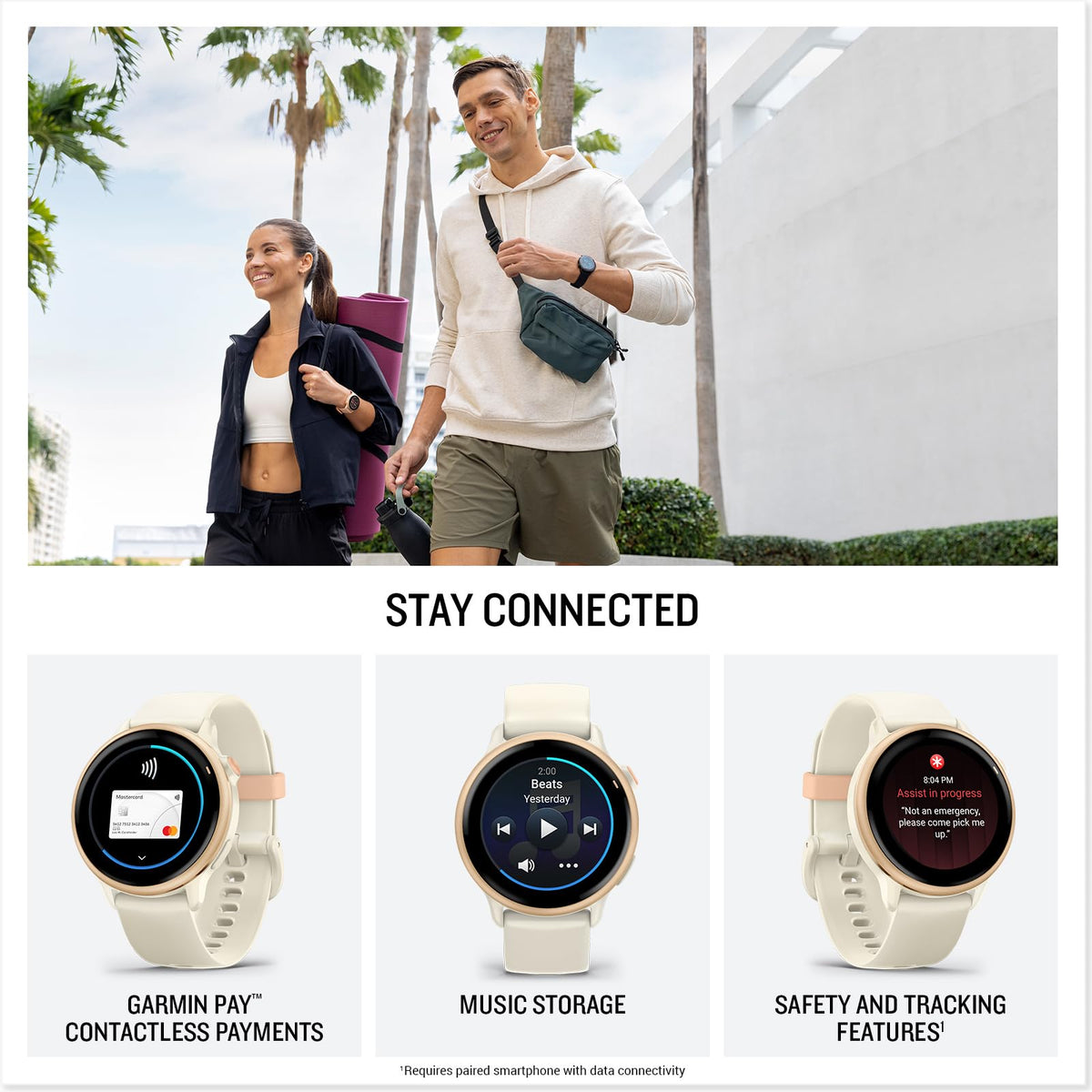 Garmin vívoactive 6, 42mm GPS smartwatch, AMOLED touchscreen, all-day health monitoring, personalised fitness features, advanced sleep coaching, Music, up to 11 days battery life, Bone/Lunar Gold