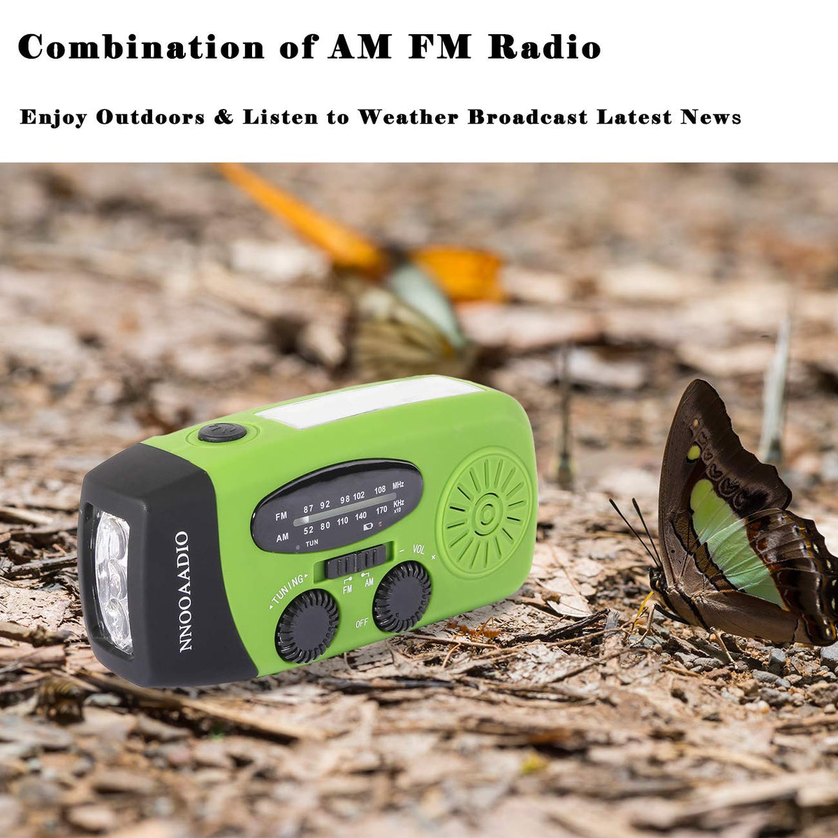 NNOOAADIO Wind Up Solar Hand Crank Radio, 2000mAh SOS Alarm for Camping