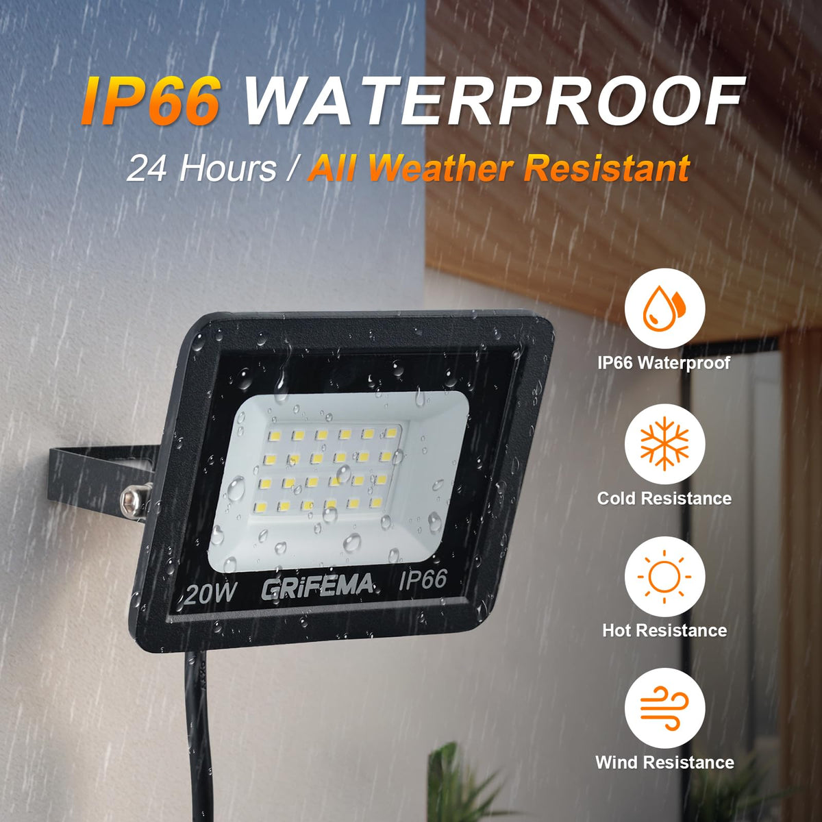 GRIFEMA 20W LED Security Light with Motion Sensor 2200LM 6500K