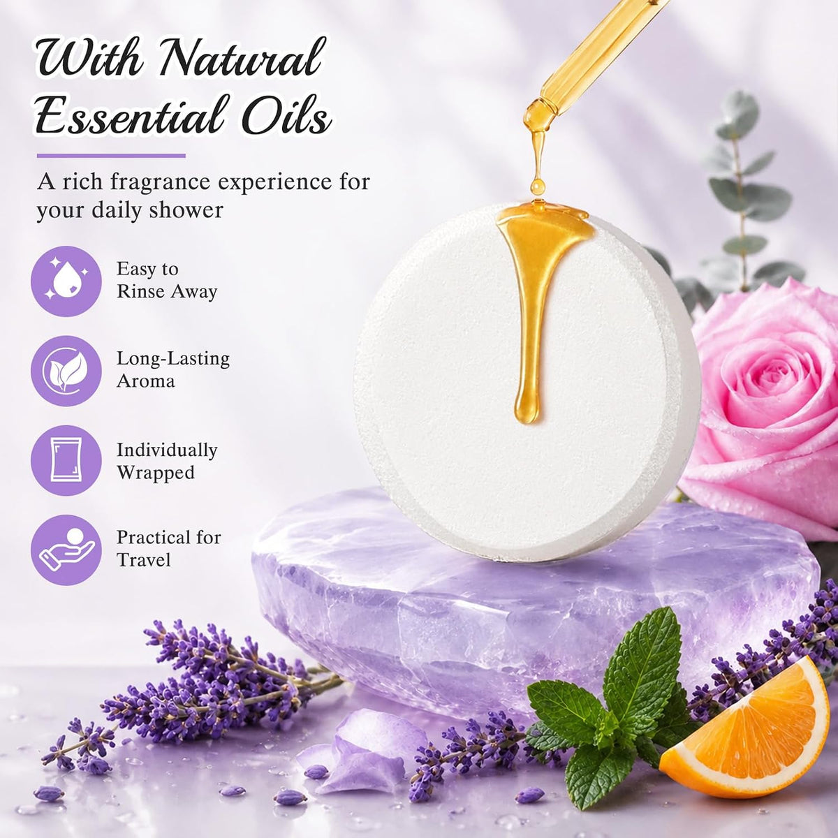 Linkax Shower Steamers Aromatherapy 8 Pcs, Christmas Gift for Women Purple