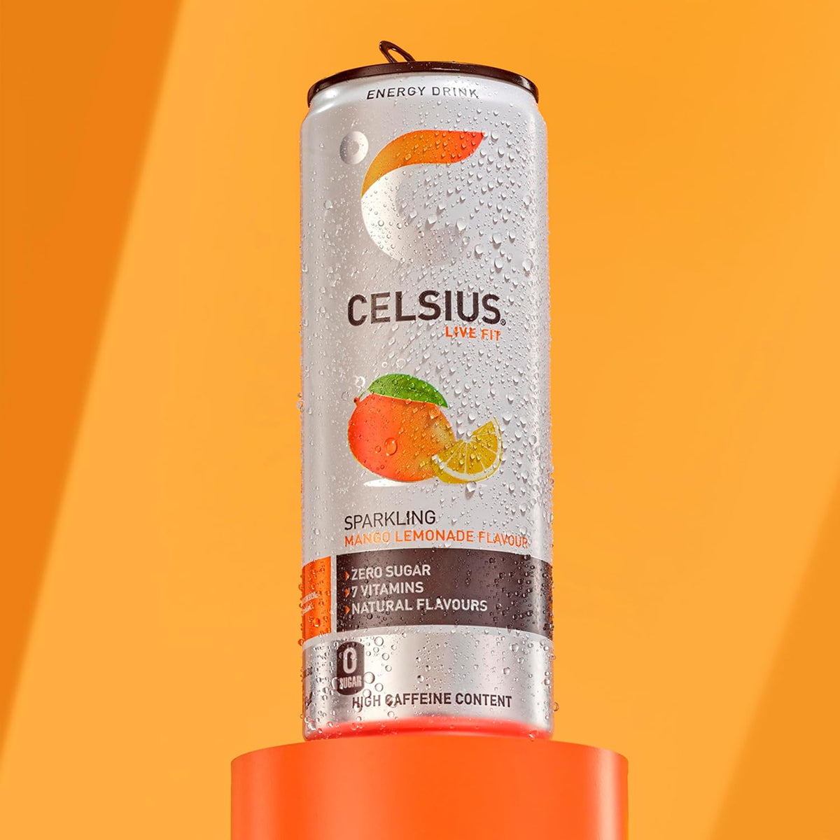 CELSIUS Energy Drink, Sparkling Mango Lemonade, Natural Flavours. No Artificial Colours, Sugar Free Energy Drinks, 355 mL, 4-Pack