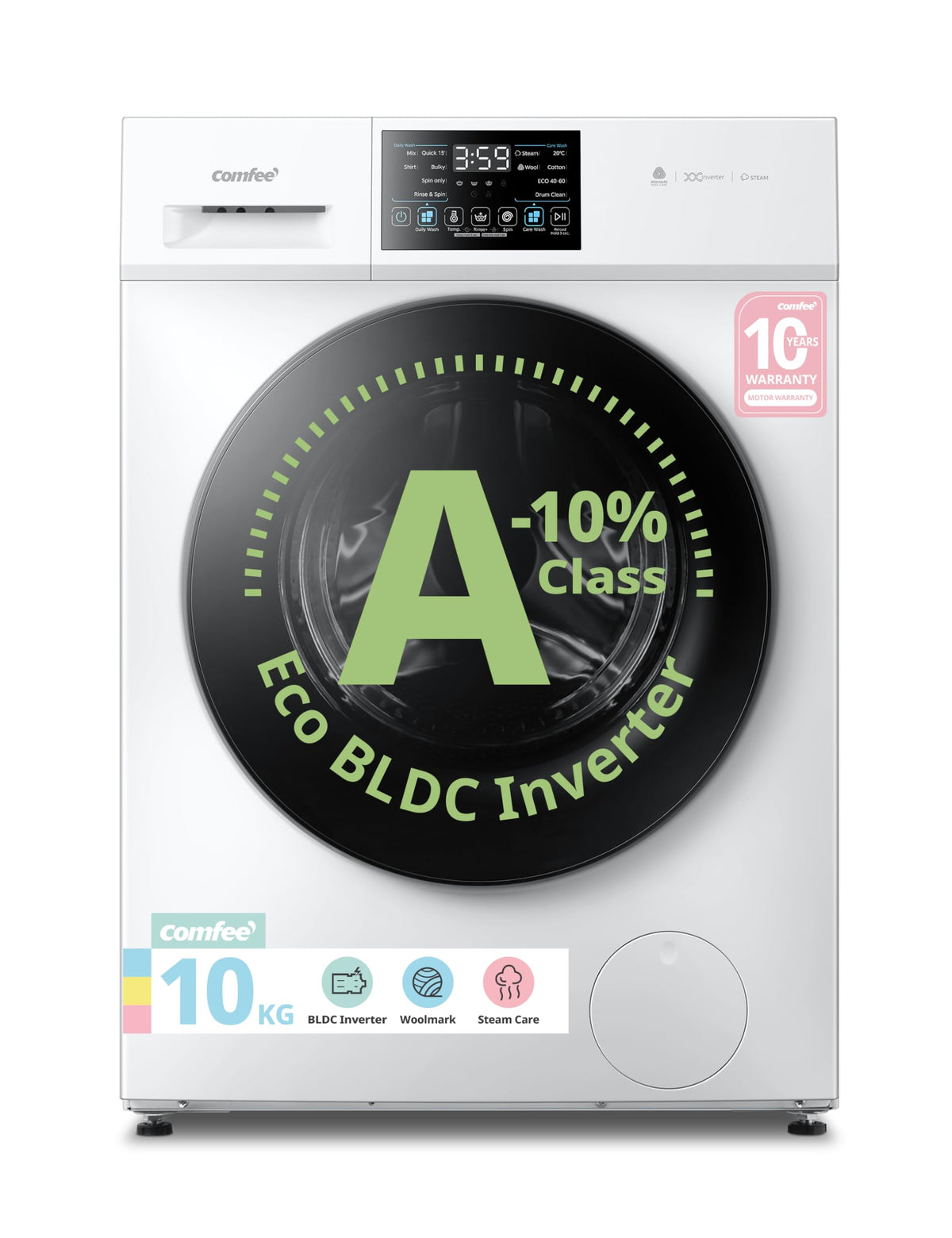 COMFEE' 10kg/7kg Washer Dryer Machine 2 in 1 Energy Class A BLDC Motor