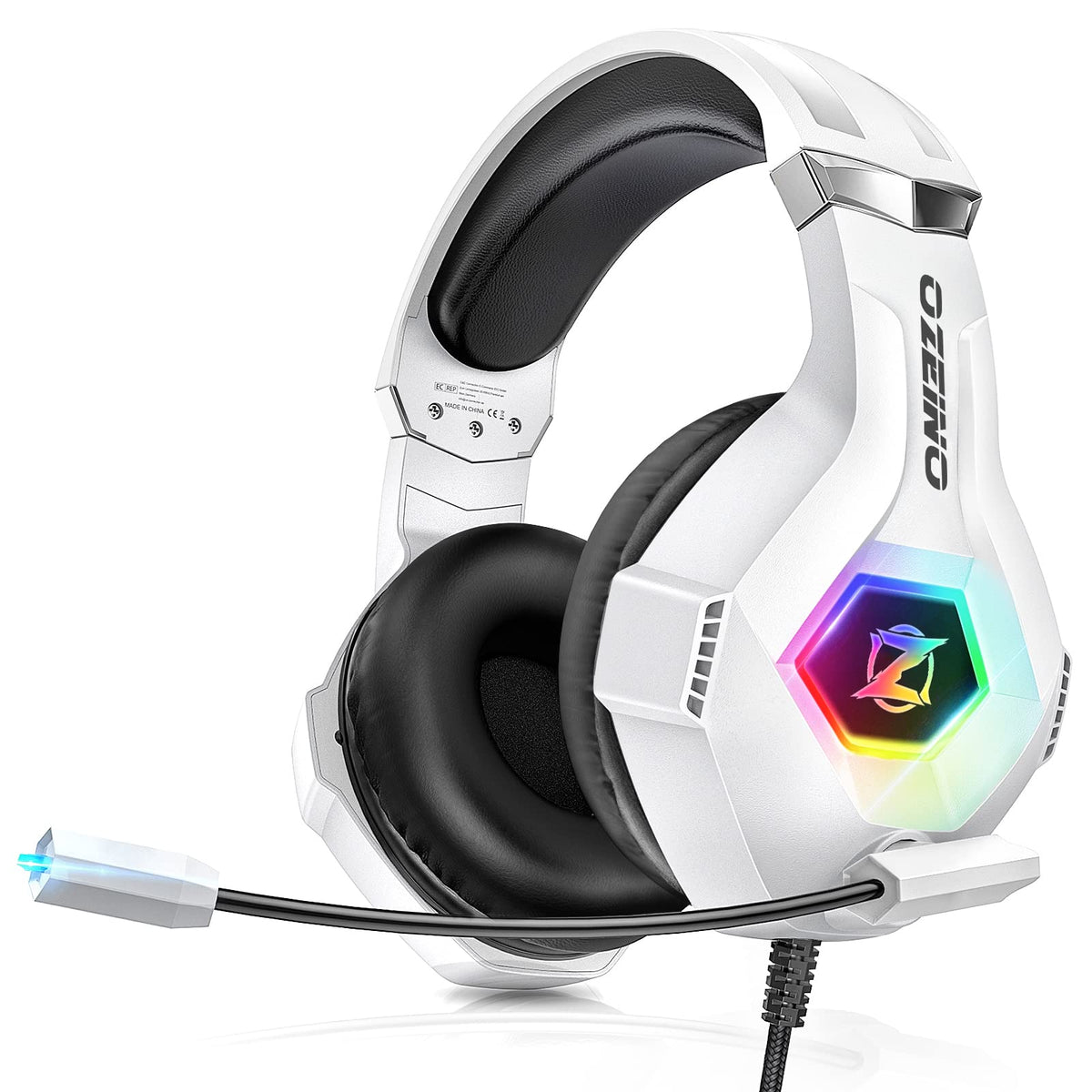Ozeino Gaming Headset with Microphone for PS5/PS4/Xbox One/PC/Switch, Gaming Headphones with 3D Surround Sound & Noise Cancellation Pink