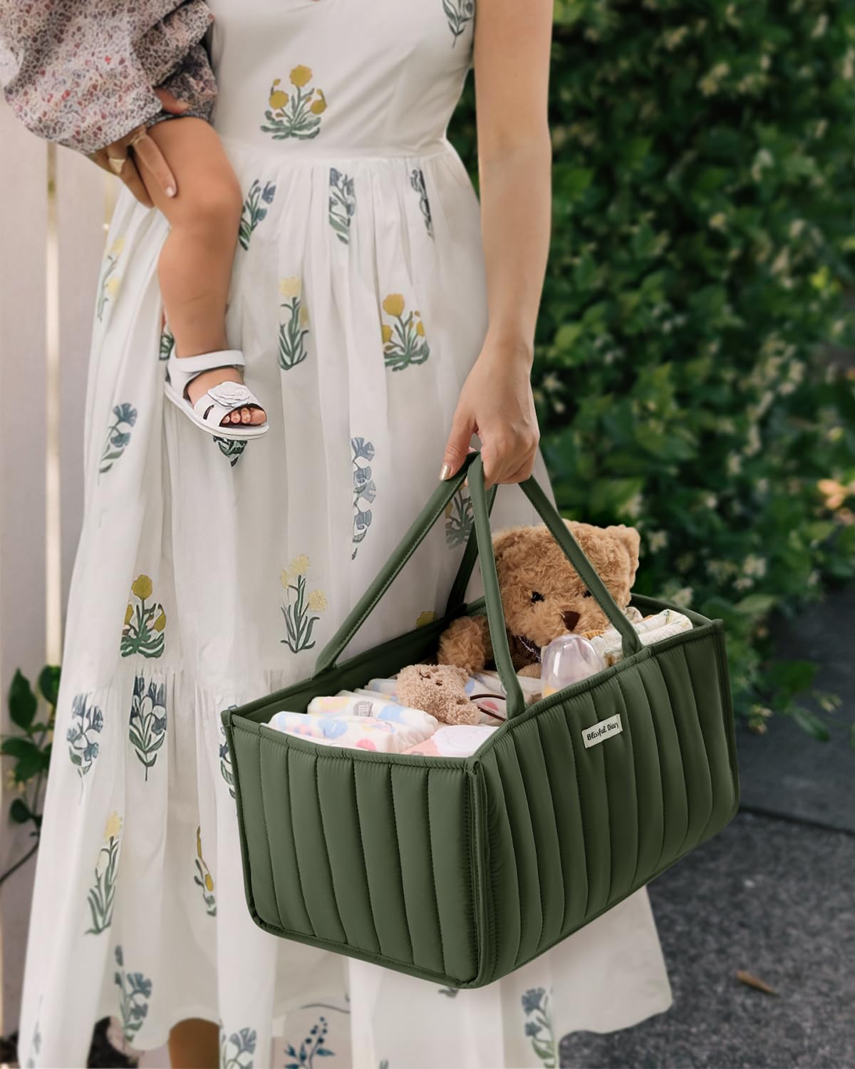 Blissful Diary Nappy Caddy Organiser, Baby Diaper Caddy for Nappy Station, Stylish Storage Basket for Newborn Essentials, Baby Shower Gifts for Girl or Boy, Woodland Cream