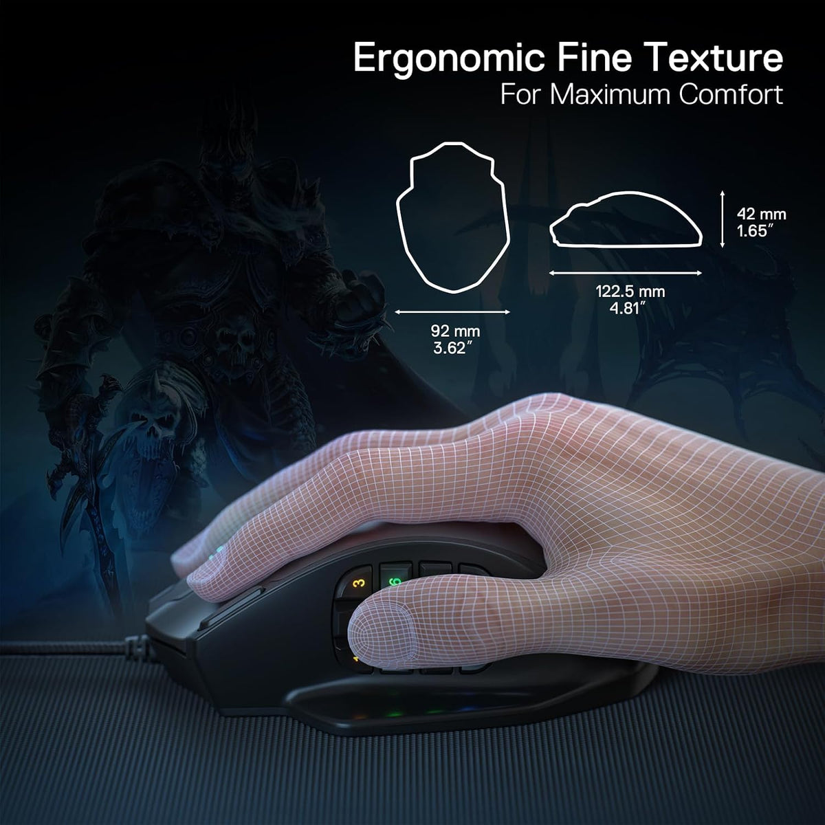 Redragon M908 Impact RGB LED MMO Gaming Mouse With 12 Side Buttons, Optical Wired Ergonomic Mouse with Max 12,400DPI, High Precision, 18 Programmable Macro Shortcuts, Comfort Grip