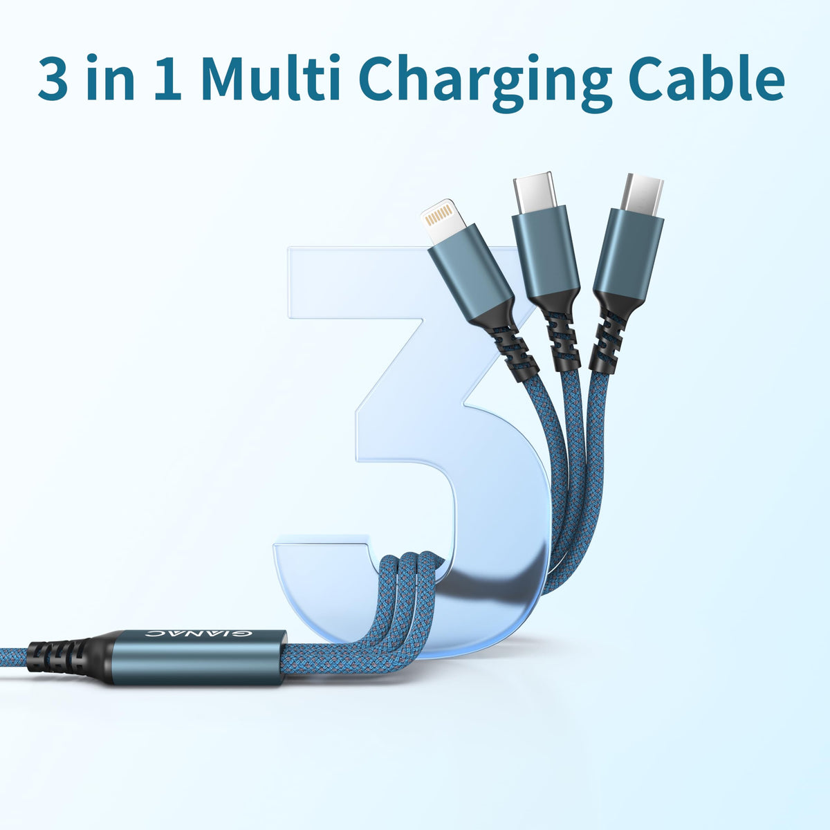 GIANAC Multi Charger Cable [2Pack 1.2M] 3 in 1 Charging Cable Nylon Braided