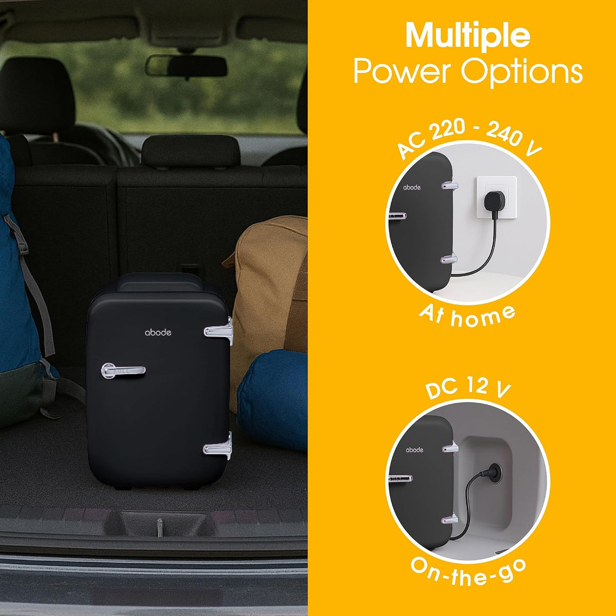 Abode Black Mini Fridge A4CLR201B 4L/6 Can Portable Thermoelectric Mini Cooler & Warmer for Drinks, Cosmetics/Makeup/Skincare, AC/DC Power, Retro Style, For Bedroom, Home, Caravan, Car