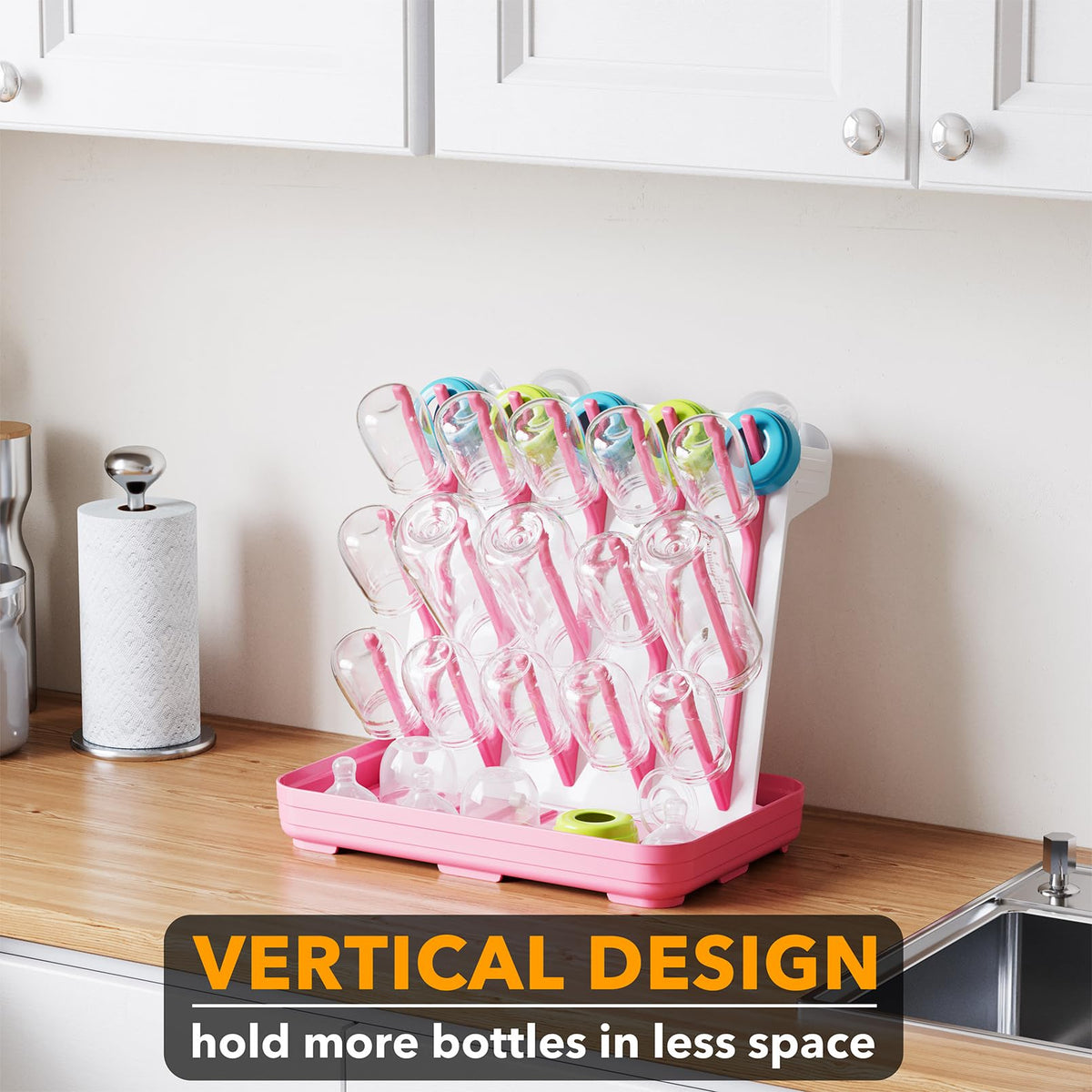 SpaceAid Baby Bottle Drying Rack with 20 Hooks, White and Gray