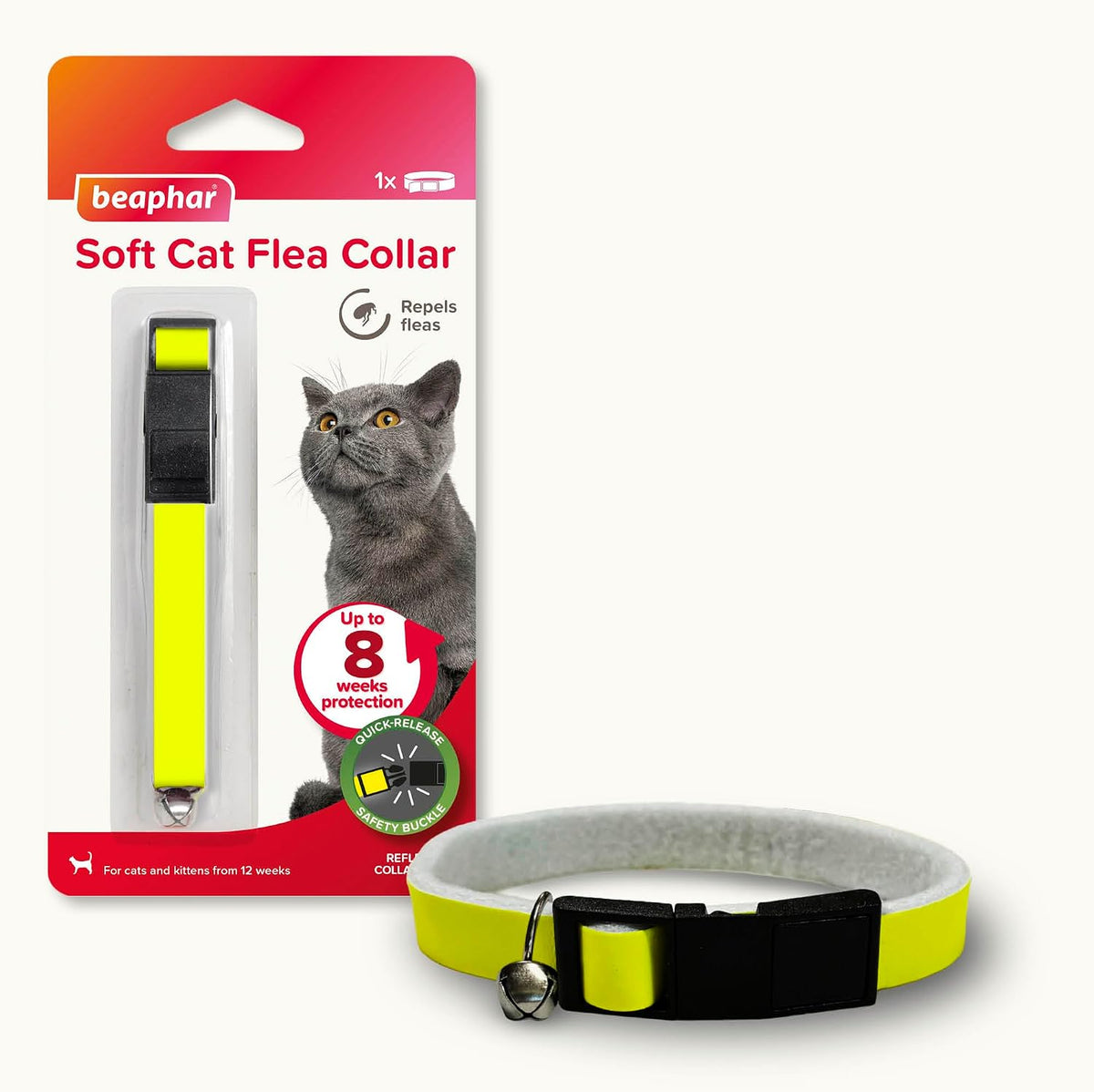 Beaphar – Soft Flea Collar for Cats – Repels Fleas For up to 8 Weeks – Adjustable Fit With Quick Release Safety Buckle – Reflective Finish for More Visibility at Night – 1 x Reflective Collar