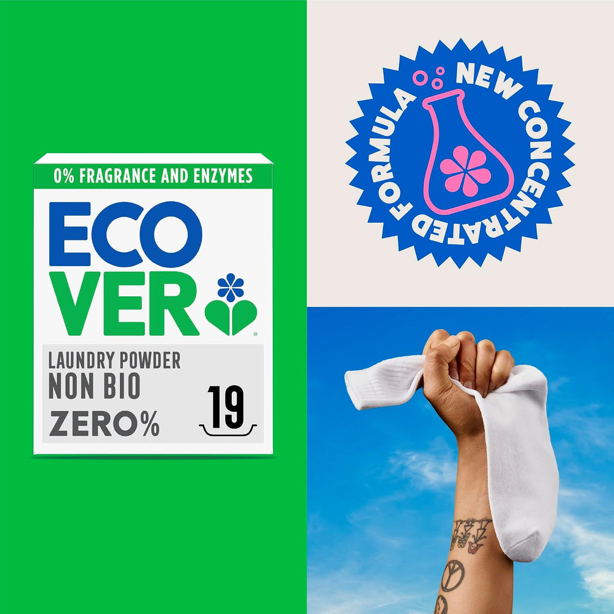 Ecover Zero Non-Bio Laundry Powder, Sensitive Skin, 80 Washes, 4kg