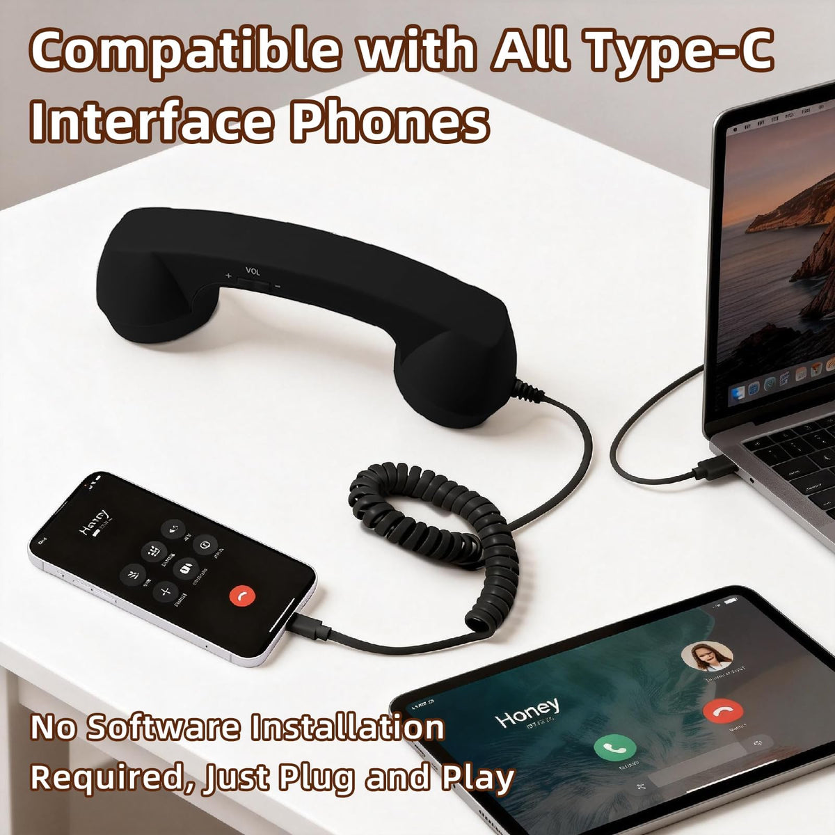 Retro Phone Handset for iPhone & Android, 2026 New Type-C Wired Receiver with Microphone & Speaker (2Pcs(Black and Red))