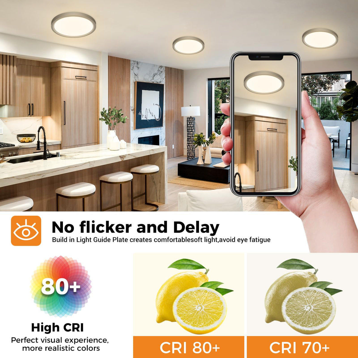 slochi Bathroom Light, 3000K/4000K/6500K 3 Color Temperature, Waterproof, Round, Modern, Flush Ceiling Light for Bathroom, Kitchen, Bedroom, Hallway and MoreØ18CM(Gold)