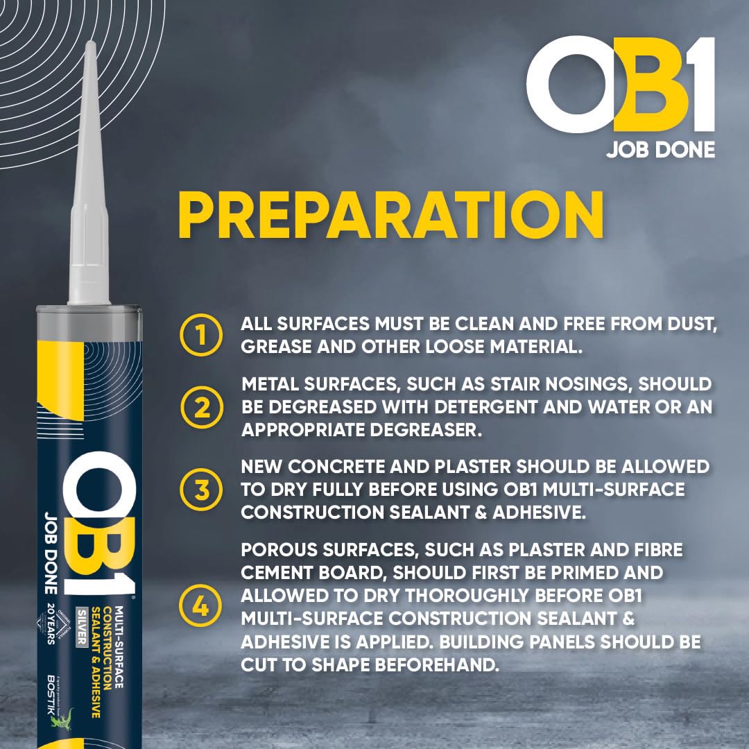 OB1 Clear Multi-Surface Construction Sealant & Adhesive, 290ml 2in1 formula
