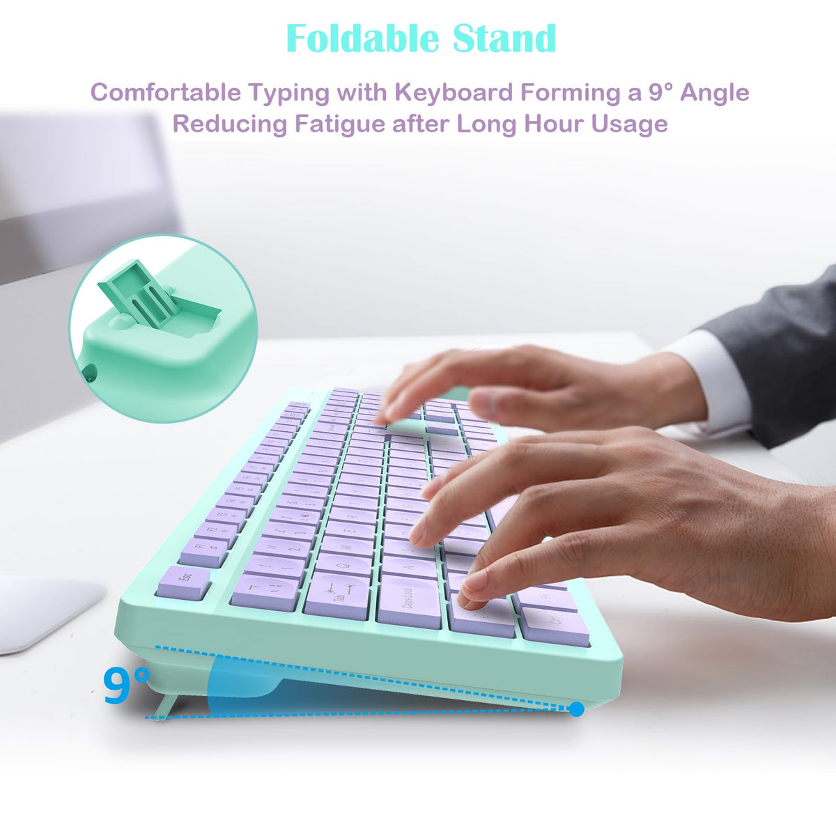 LeadsaiL Wireless Keyboard and Mouse Set, 2.4GHz USB Computer Keyboards and Mouse Combo, Full Size UK QWERTY Layout, Ergonomic Design with 12 Multimedia Shortcuts for HP/Lenovo Laptop and Mac-Purple