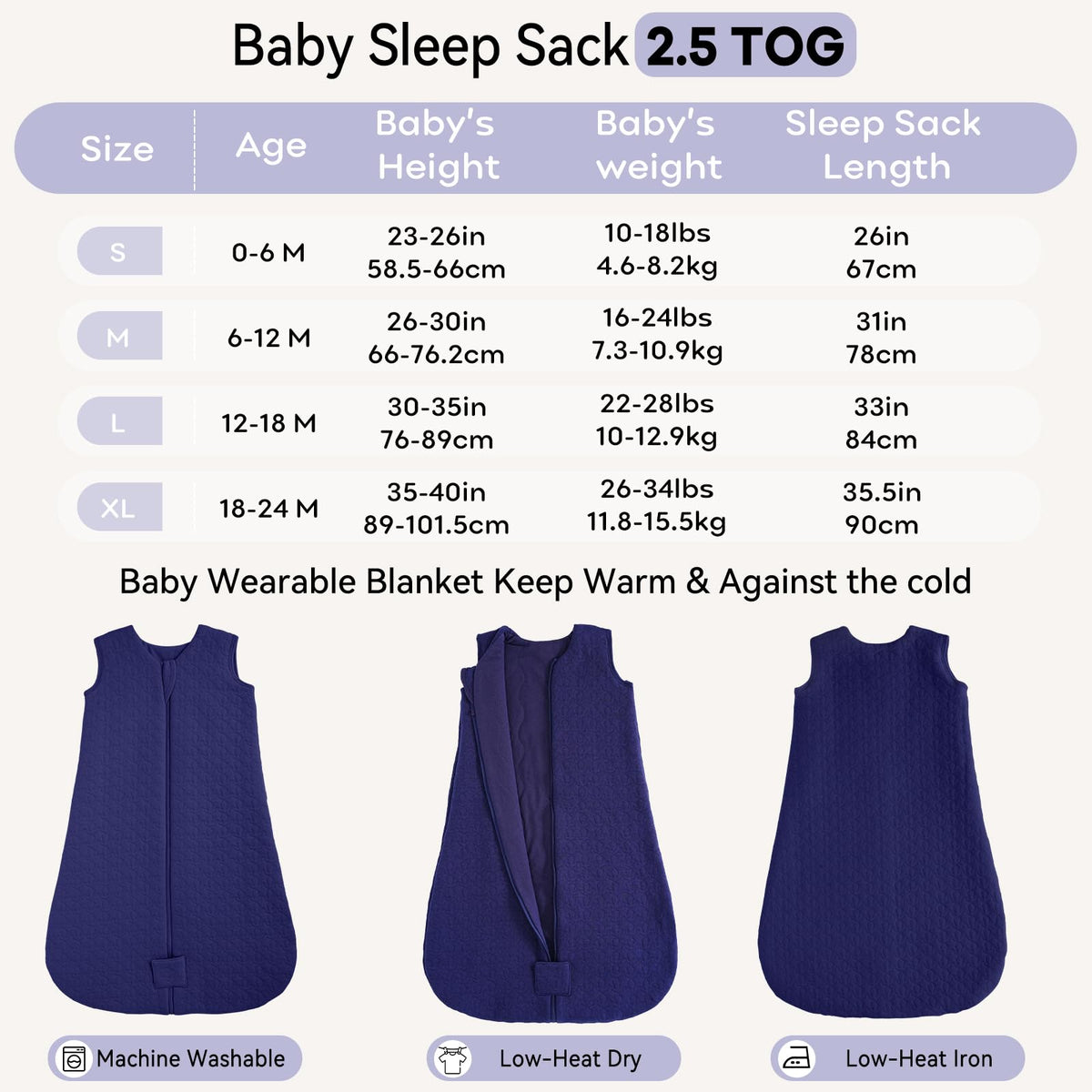 Unnivoll Baby Sleeping Bag 2.5 Tog 0-6 Months 100% Cotton Winter Sleeping Bag Baby 2-Way Zipper Quilted Sleep Sack for Newbron Infant Warm Soft Apricot