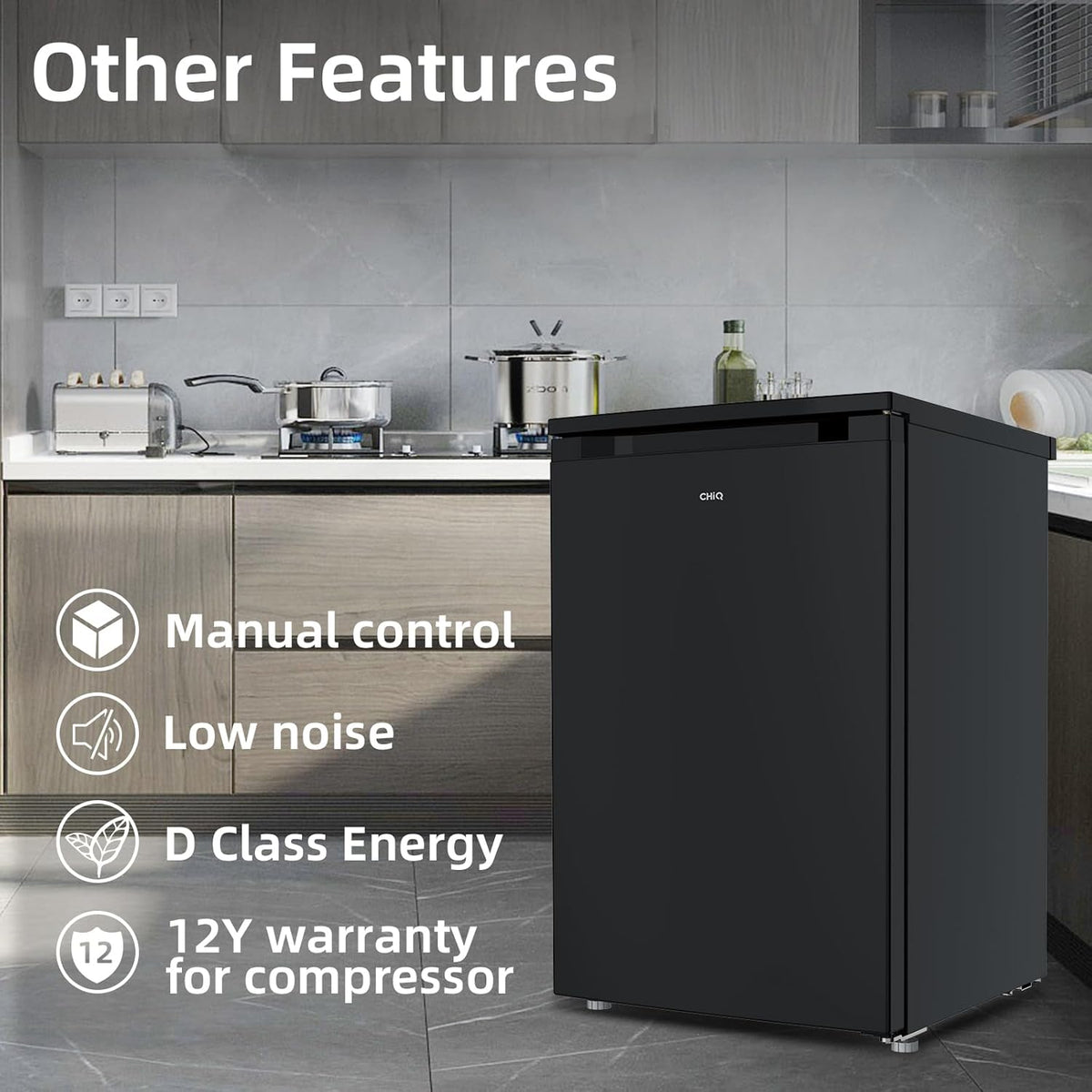 CHiQ 145L Upright Freezer with 4-Star Freezing & Reversible Door Black